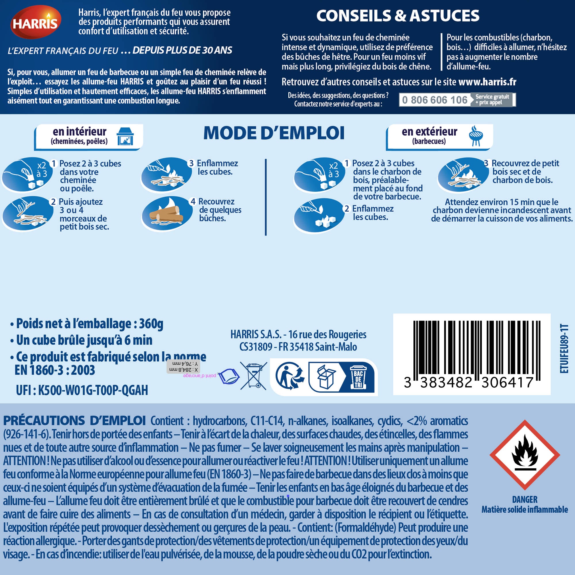 HARRIS - 96 cubes allume feu sans odeur x96 360g
sans odeur
