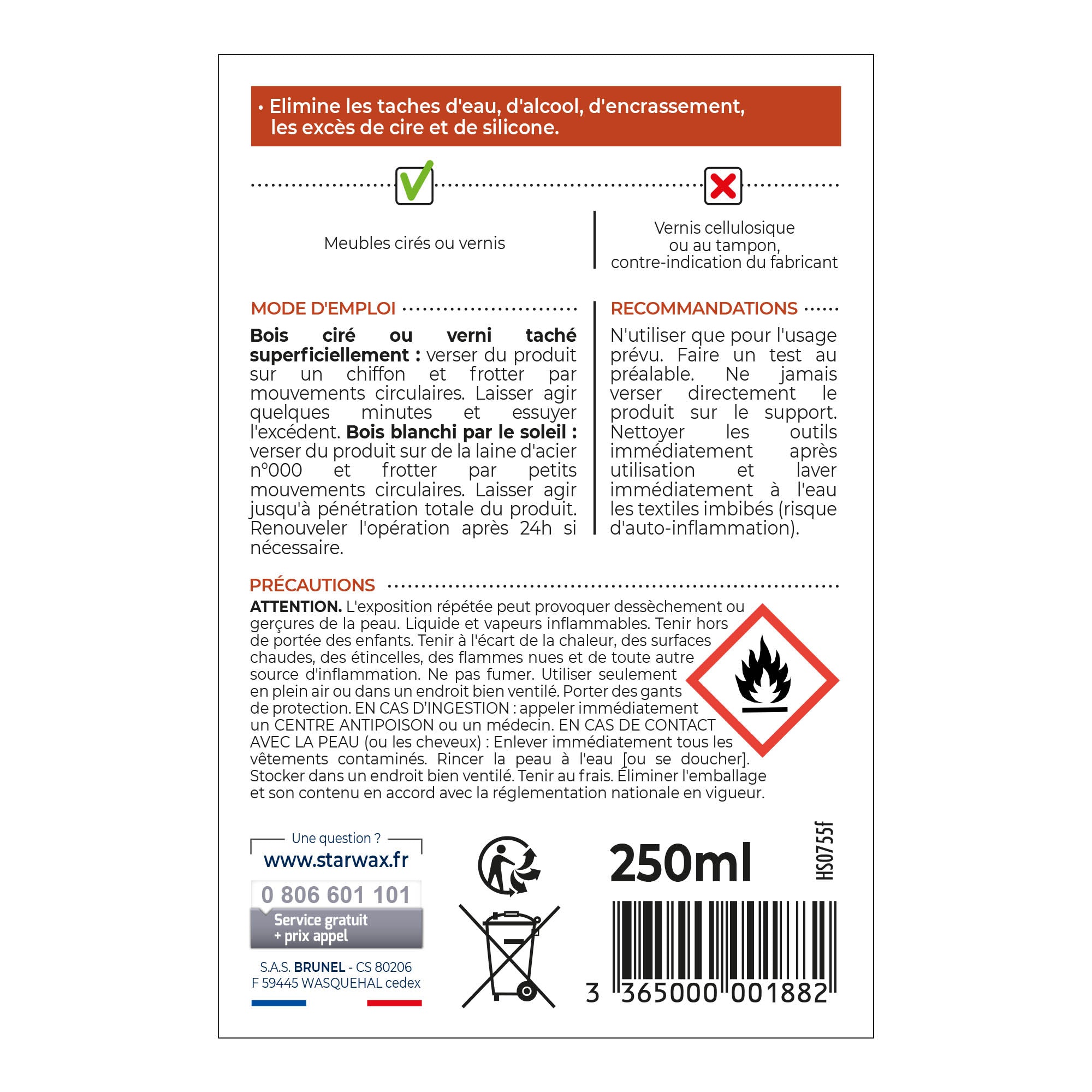 STARWAX - Détachant pour meubles cirés ou vernis 250ml