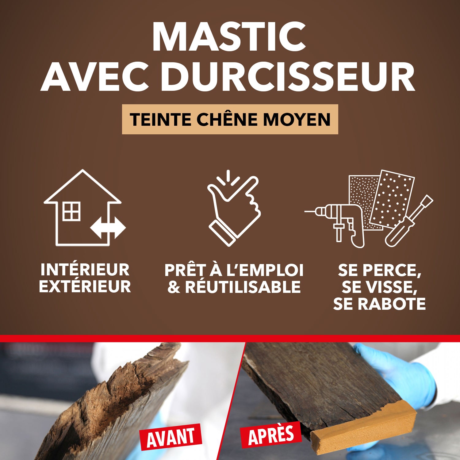 SINTO - Reconstitue angles et gros trous 500ml Chêne