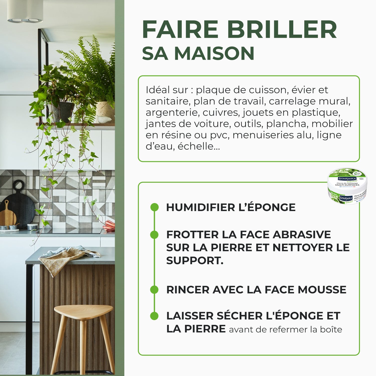 STARWAX SOLUVERT - Pierre blanche de nettoyage multi-surfaces 375g