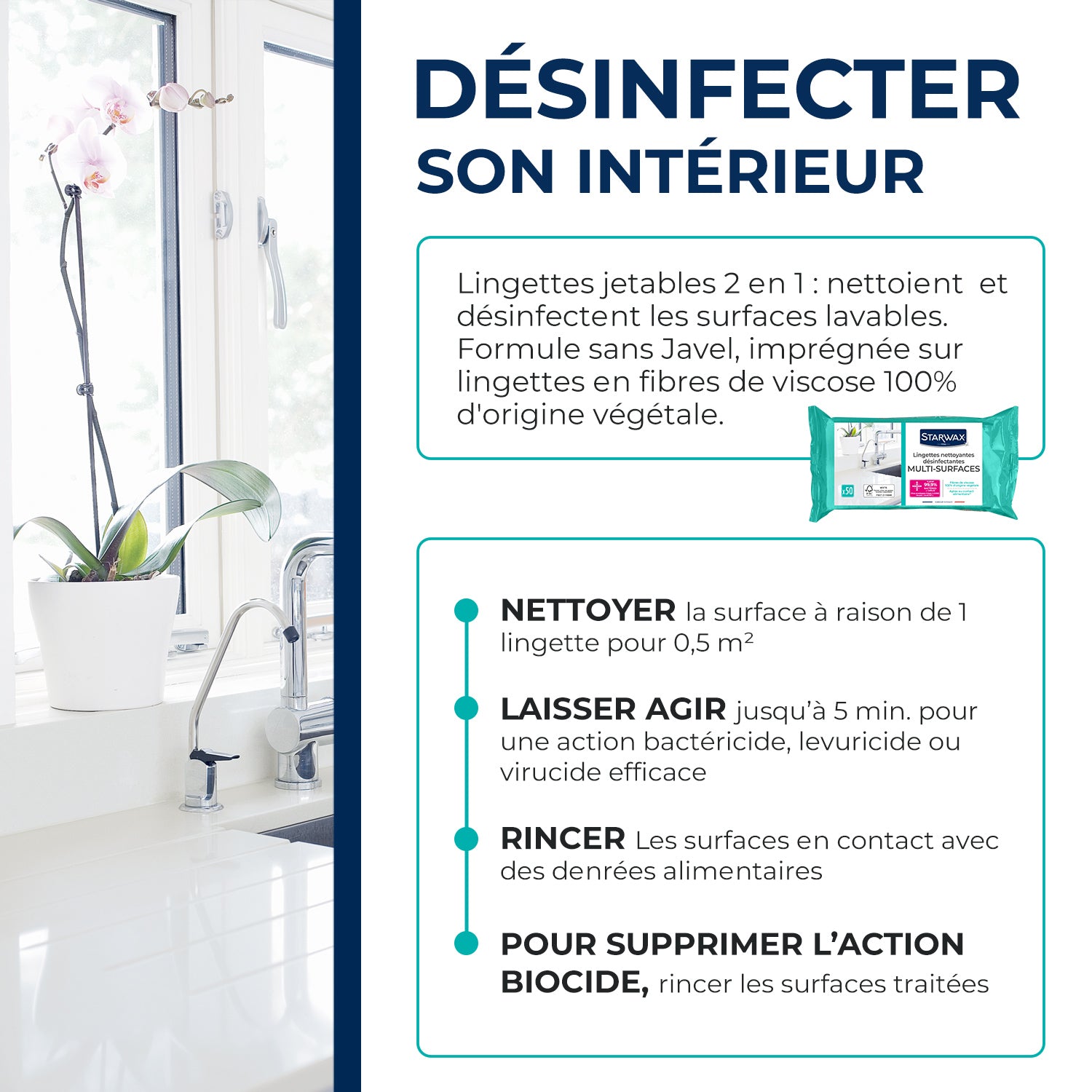 STARWAX - Lingettes nettoyantes désinfectantes multi-surfaces X50