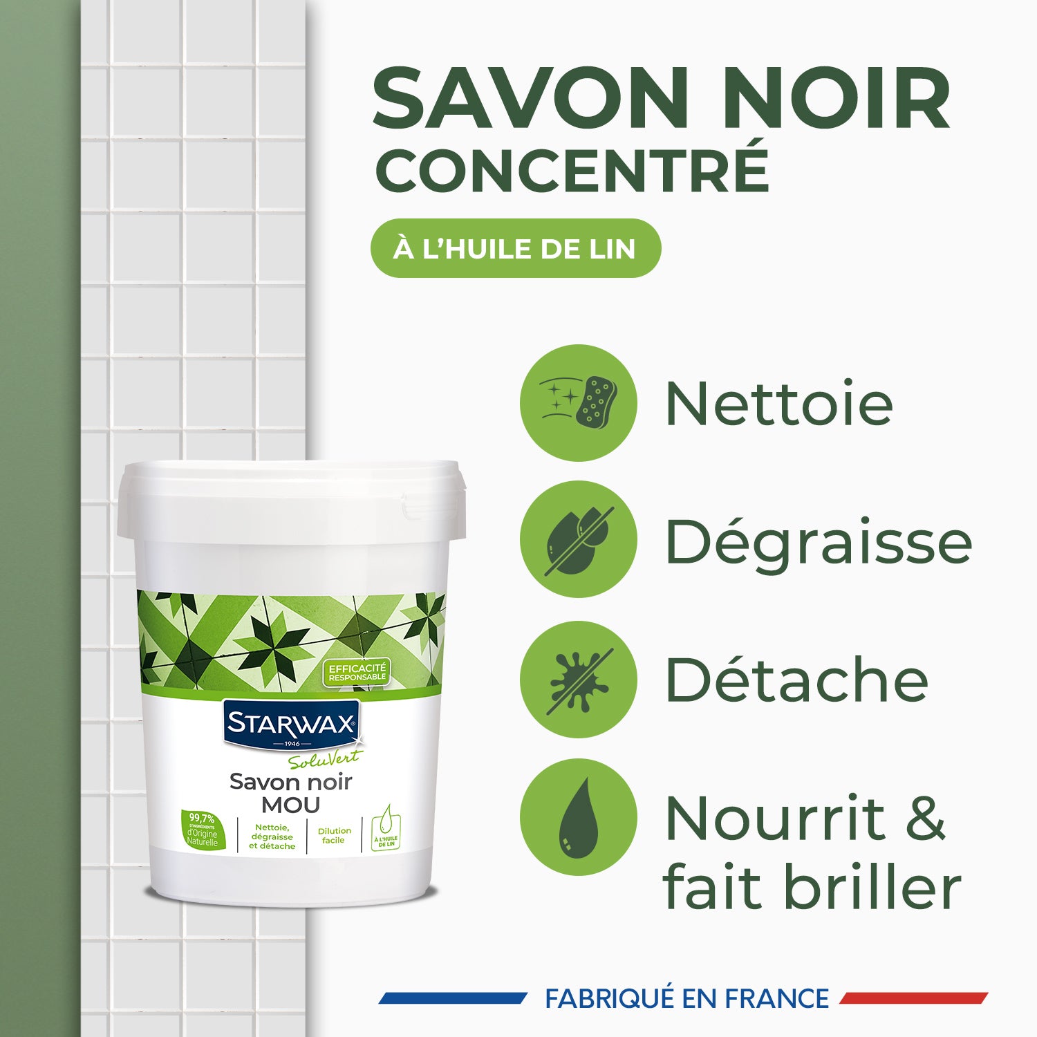 STARWAX SOLUVERT - Savon noir mou à l'huile de lin 1kg