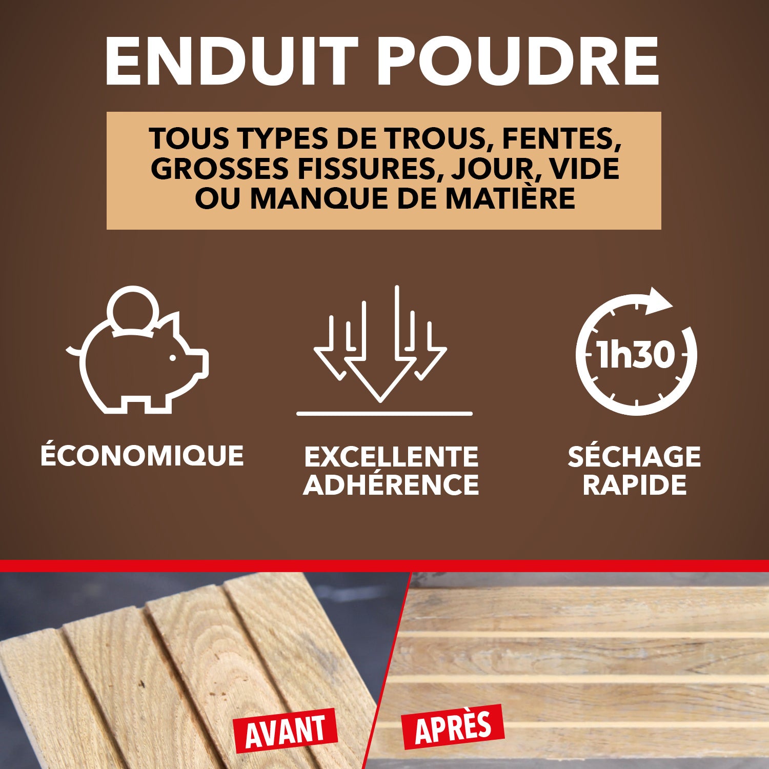 SINTO - Rebouche bois enduit poudre 1kg