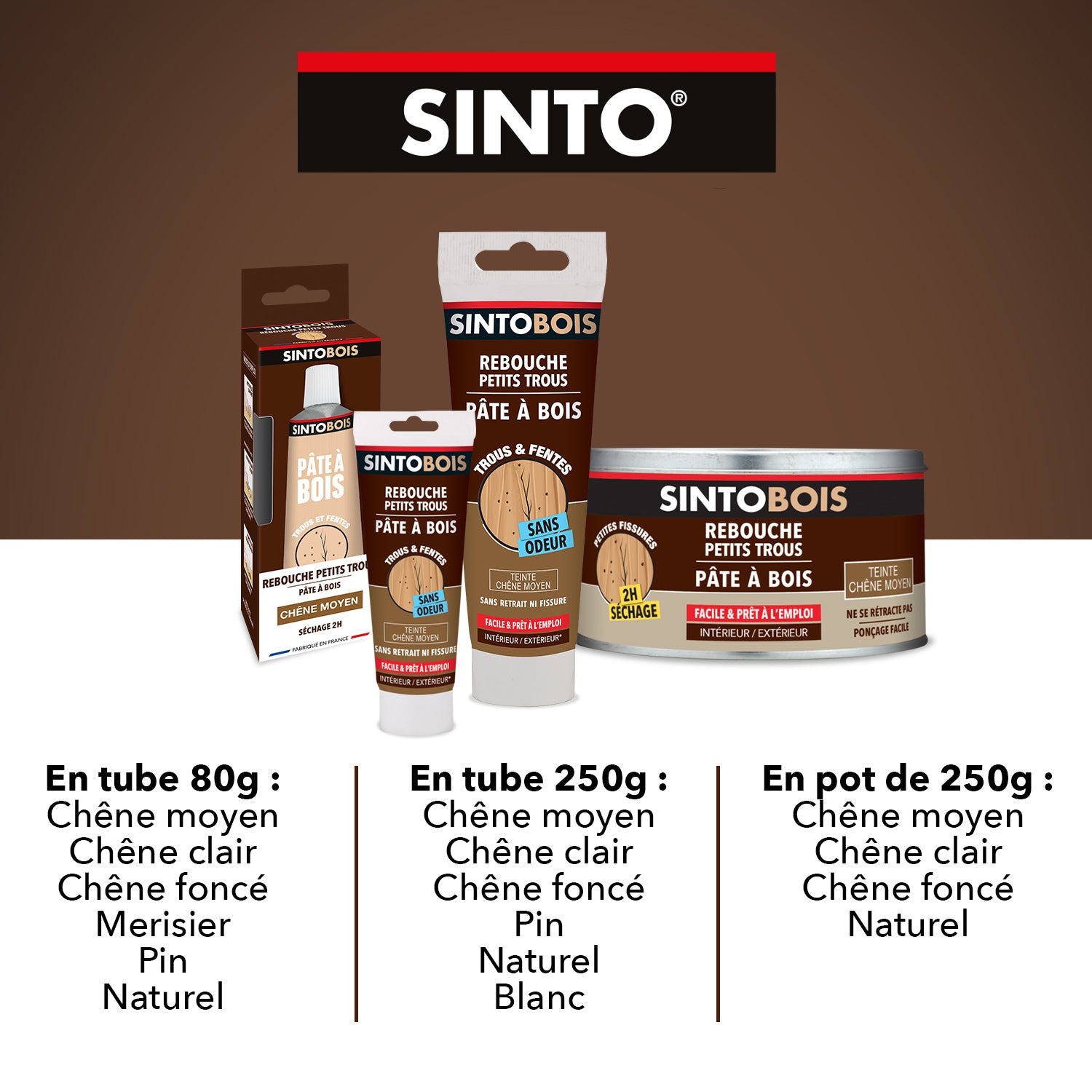 SINTO - Rebouche imperfections -  Pâte à bois naturel 80g Blanc