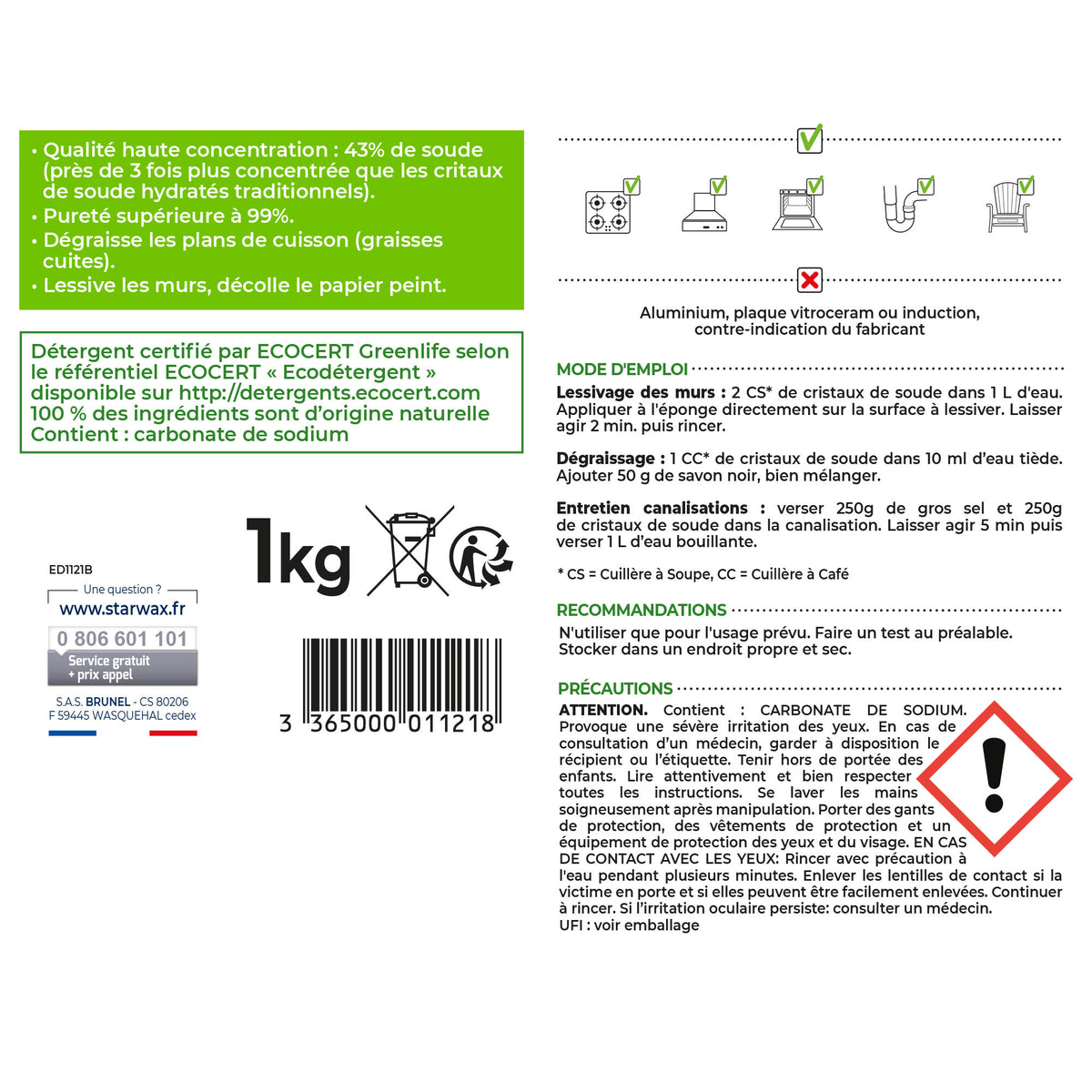 STARWAX SOLUVERT - Cristaux de soude 1kg