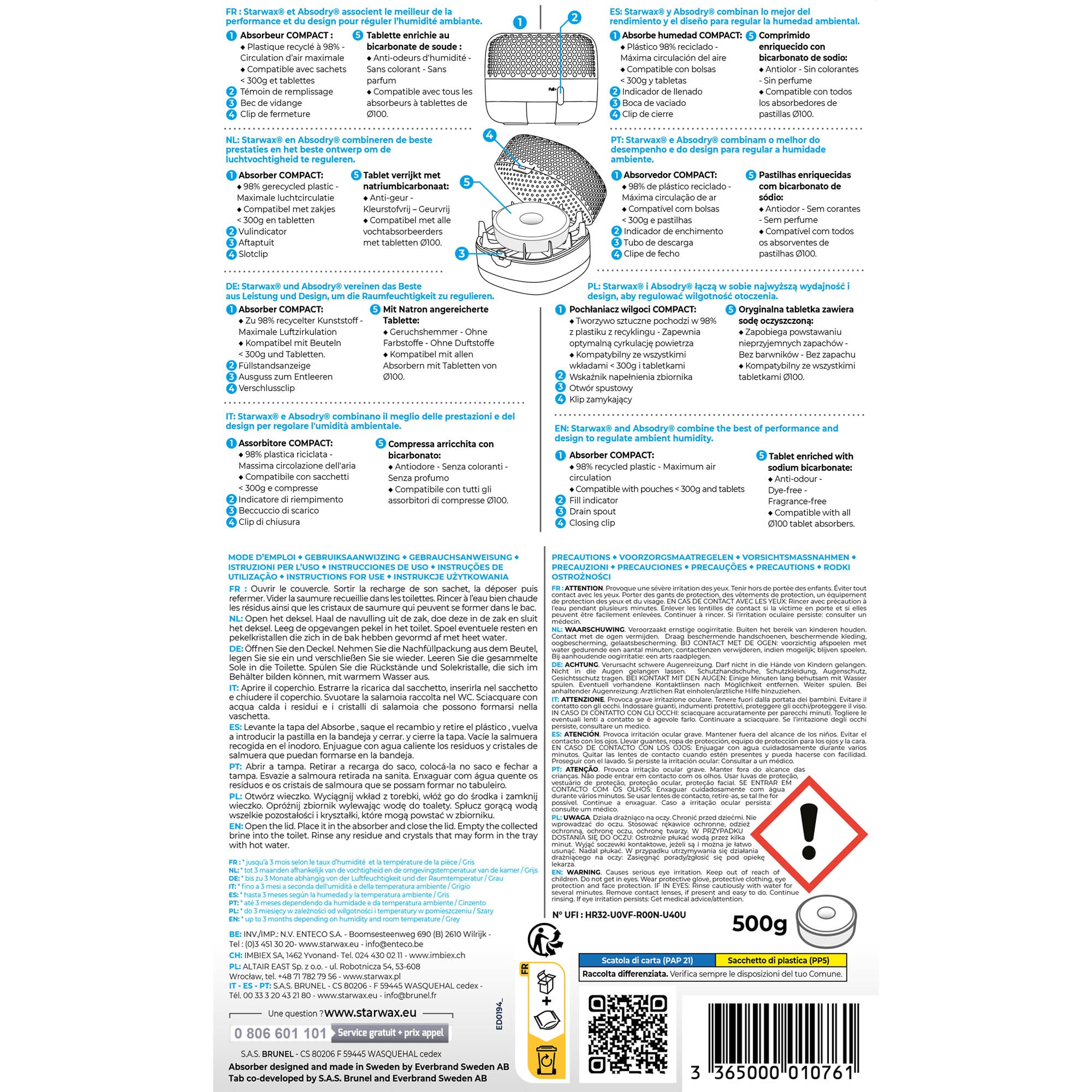 STARWAX - Absorbeur d'humidité Compact + 1 tablette 500G Gris