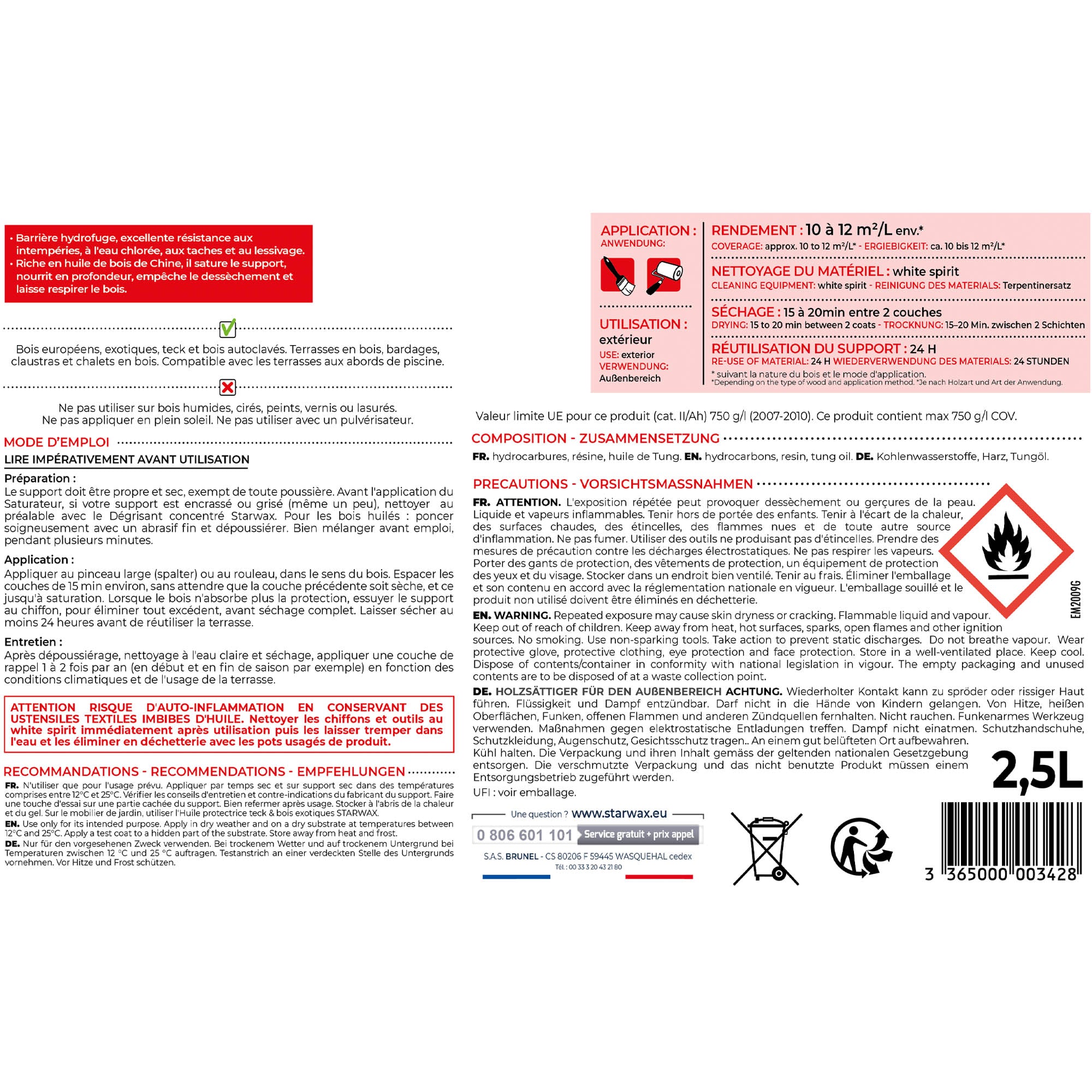 STARWAX - Saturateur bois extérieurs conditions extrêmes
 1L Incolore