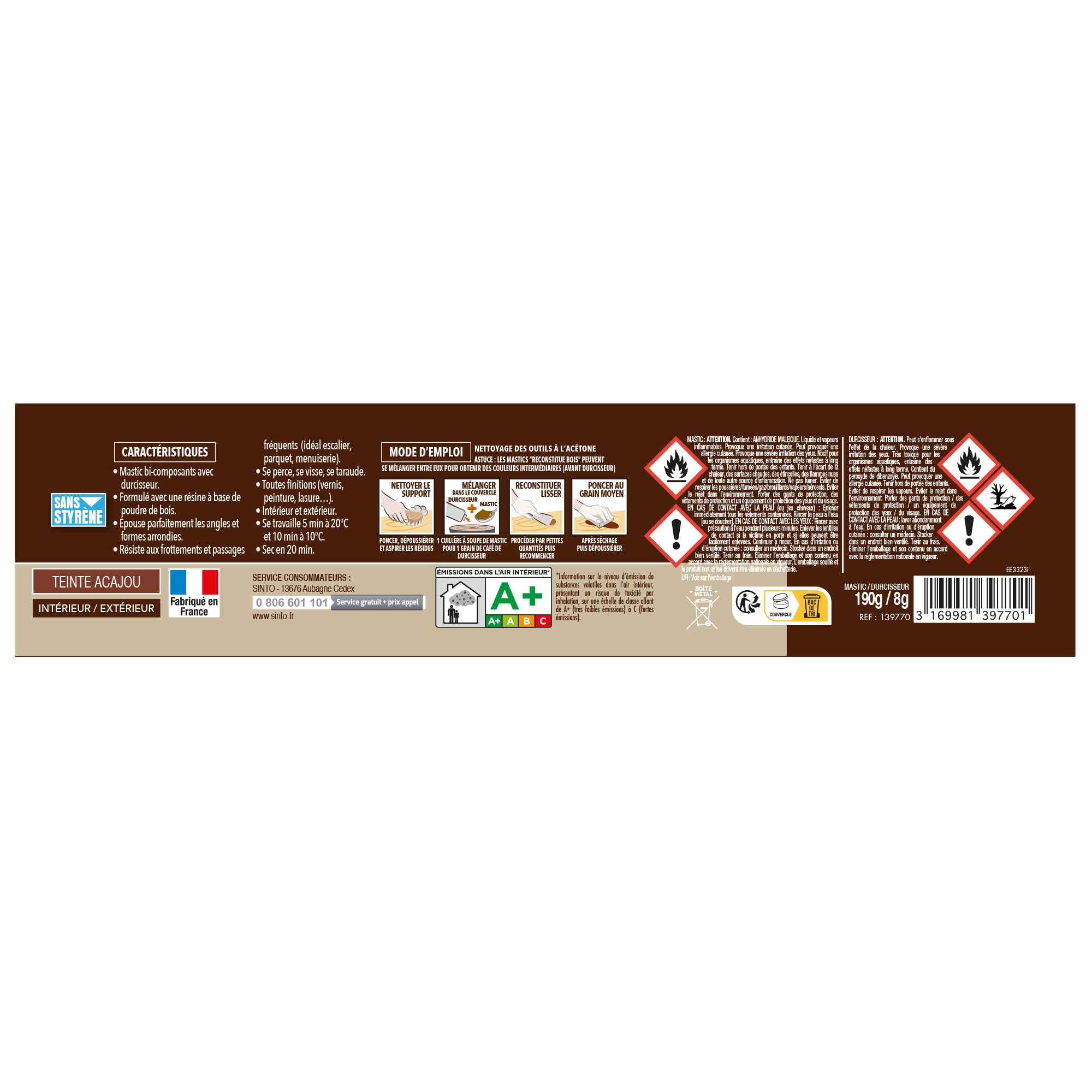 SINTO - Reconstitue angles et gros trous 500ml Chêne