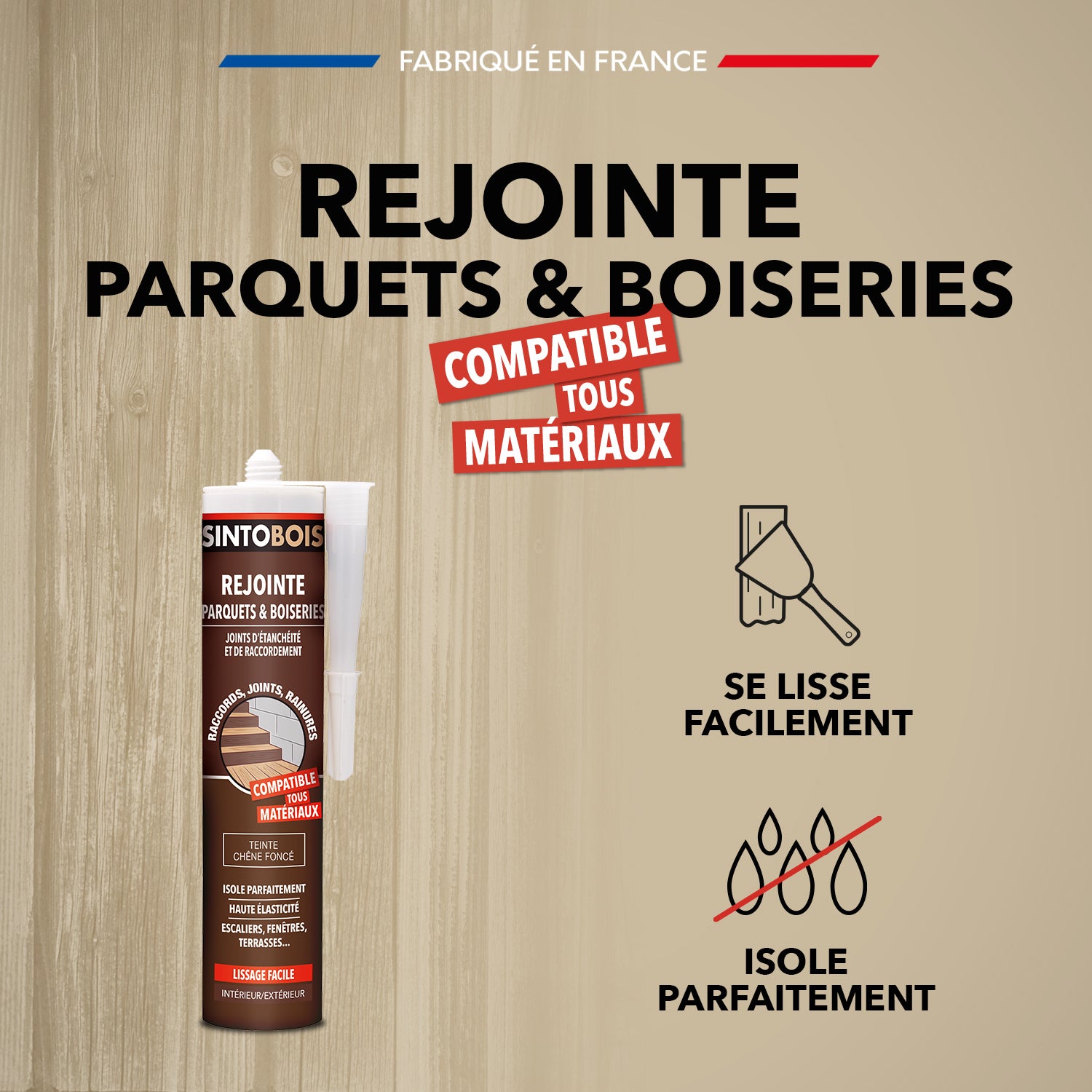 SINTO - Rejointe parquets et boiseries - Etanchéité et raccordement 310ml Chêne clair