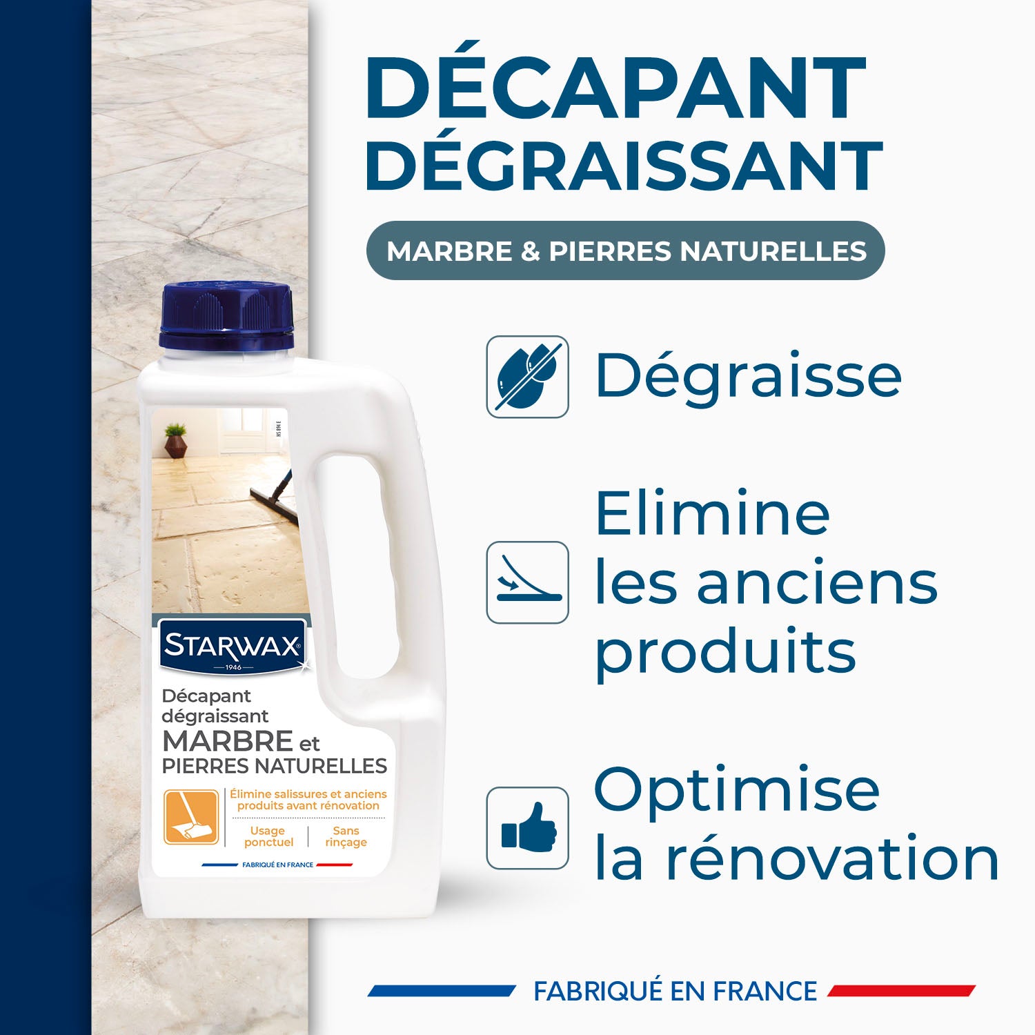 STARWAX - Décapant dégraissant Marbre et pierres naturelles 1L