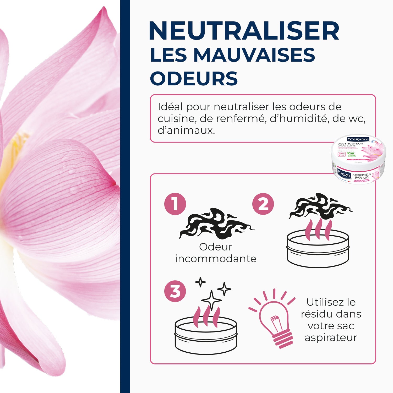 STARWAX - Destructeur d'odeurs Fleur de Lotus 300g Parfum Fleur de Lotus