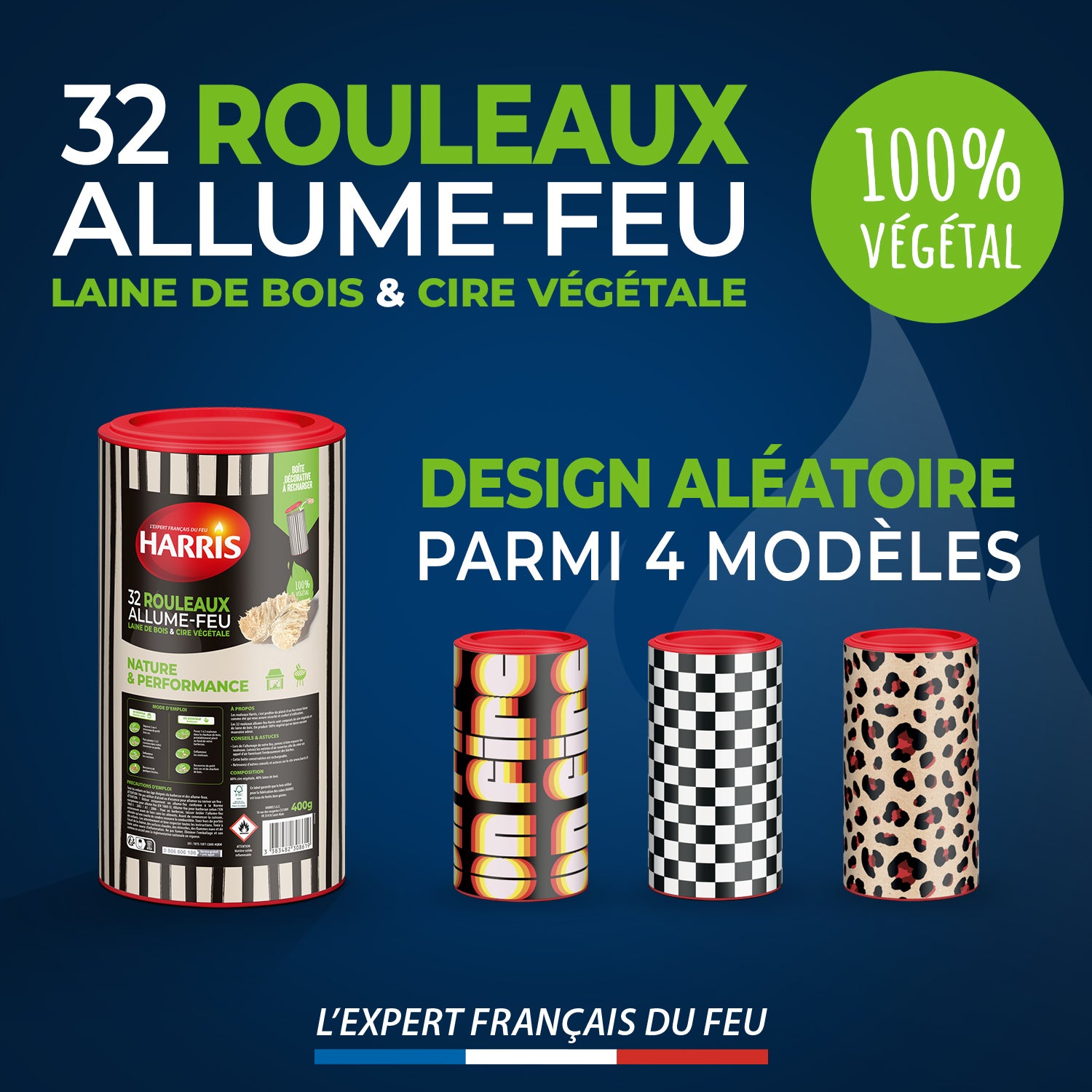 HARRIS - Cylindre Rouleaux allume feu 100% végétal x32 400g