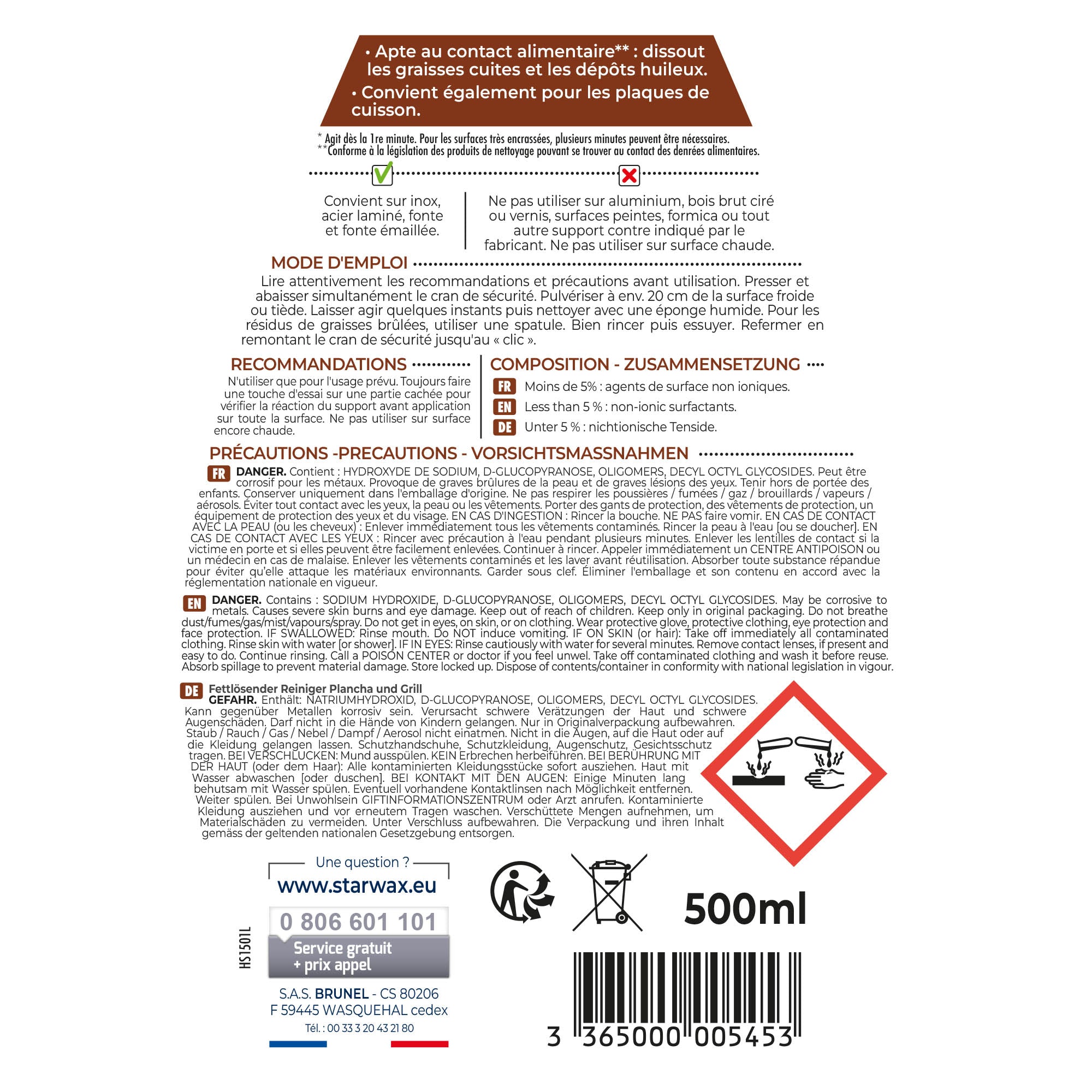STARWAX - Nettoyant dégraissant pour plancha et barbecue 500ml