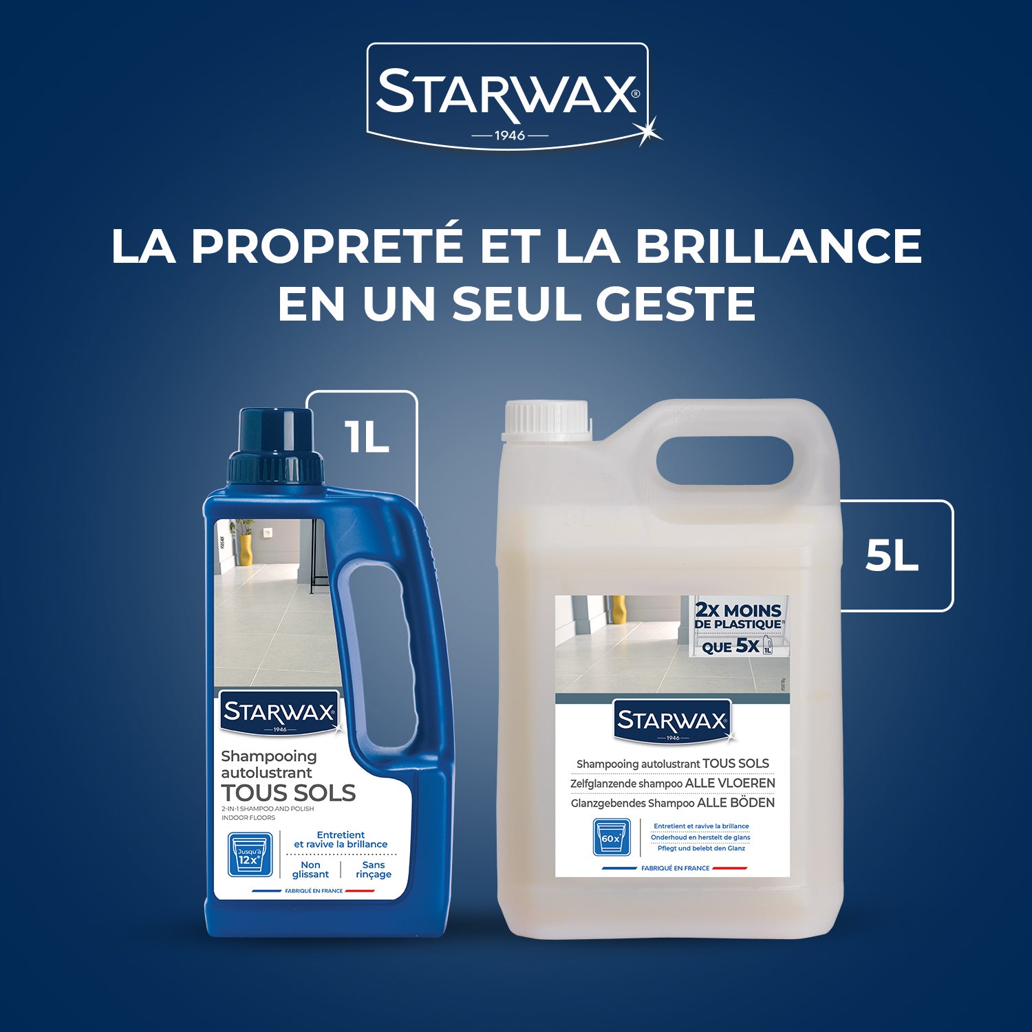 STARWAX - Shampooing autolustrant pour sols intérieurs 1L