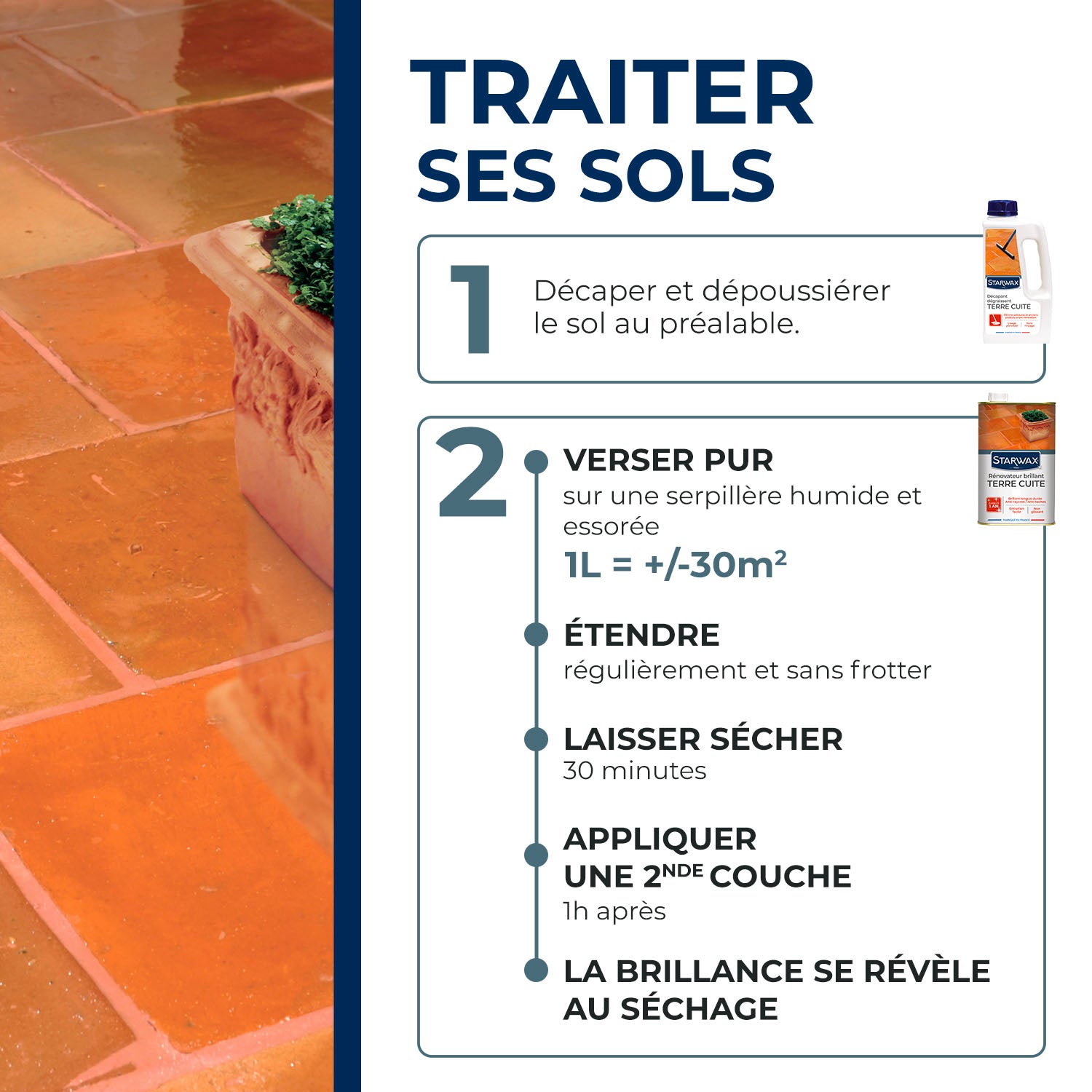 STARWAX - Rénovateur brillant protecteur pour tomettes et terres cuites 1L incolore 
 1L