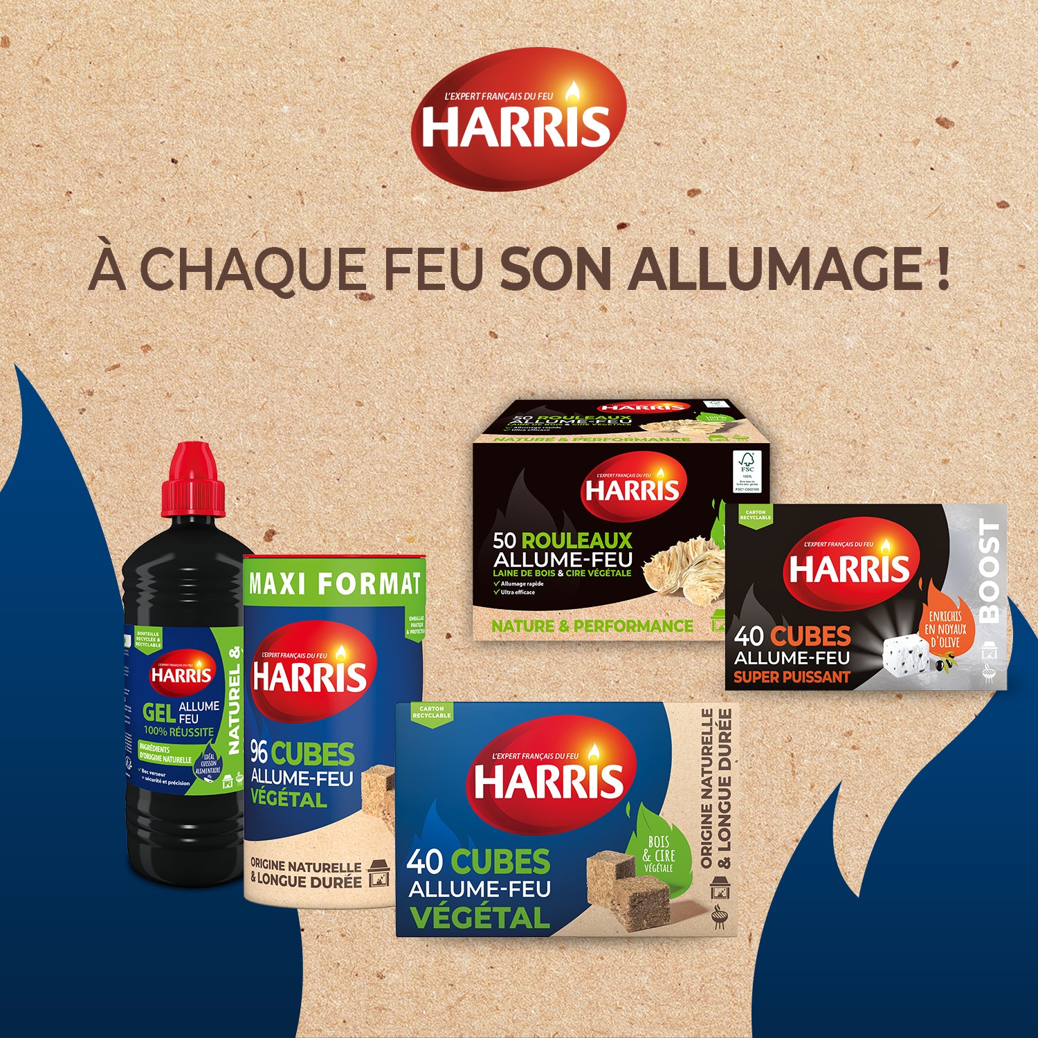 HARRIS - Cylindre 96 cubes allume feu 100% végétal FSC® x96