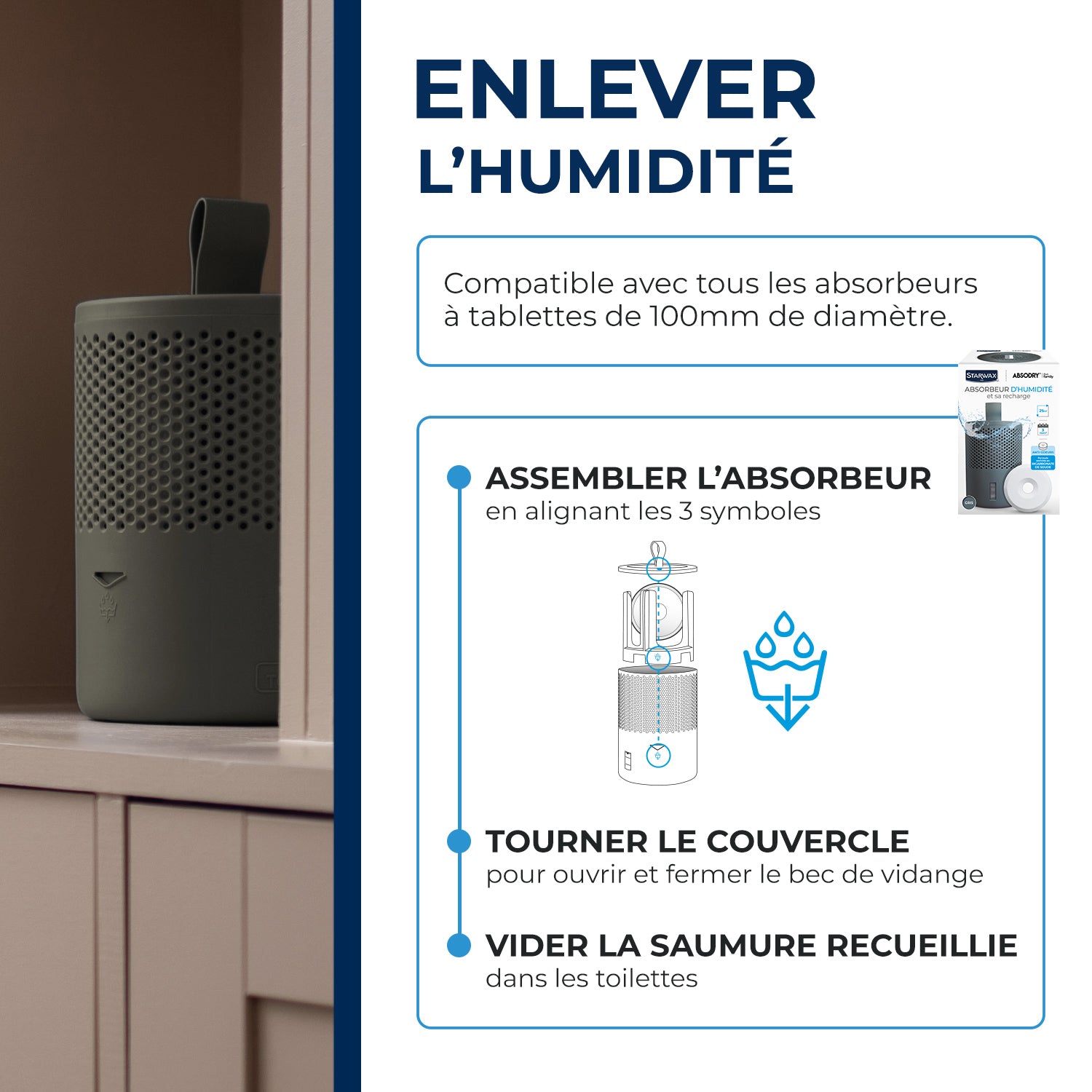STARWAX - Absorbeur d'humidité + 1 tablette 500g Gris