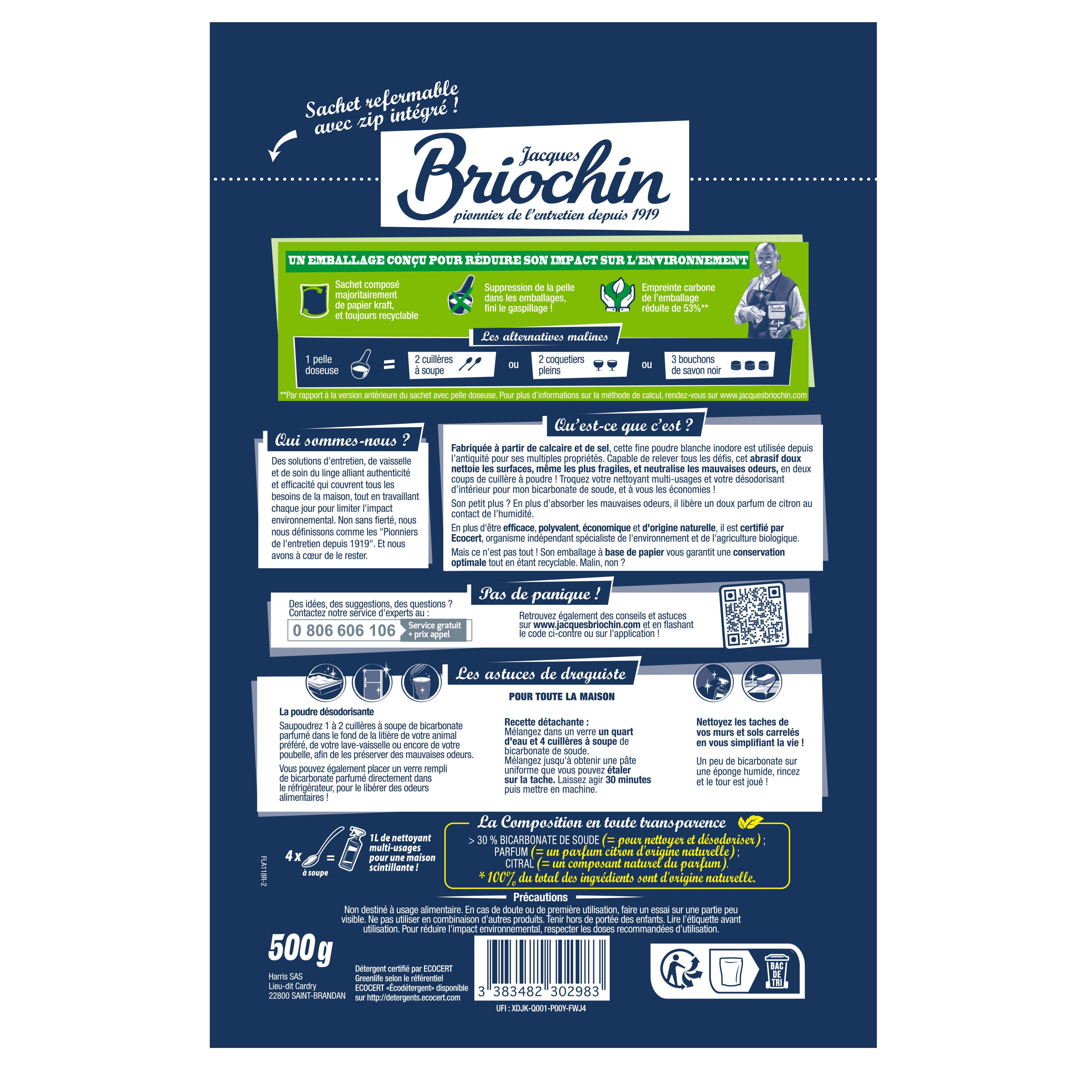 JACQUES BRIOCHIN - Le Bicarbonate de soude parfumé 500g Citron