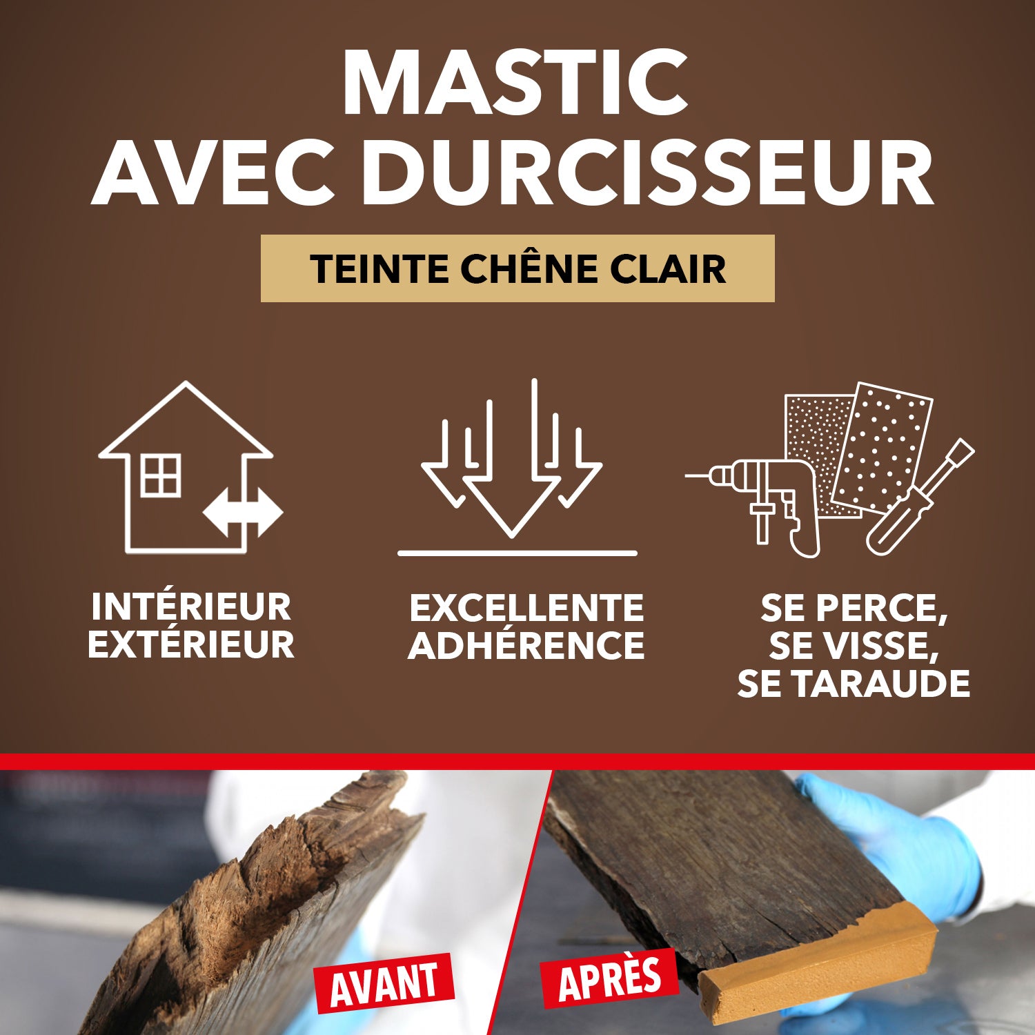 SINTO - Reconstitue angles et gros trous 500ml Chêne