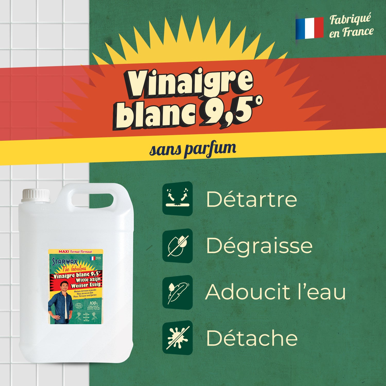 STARWAX FABULOUS - Vinaigre blanc 9.5° sans parfum 1L