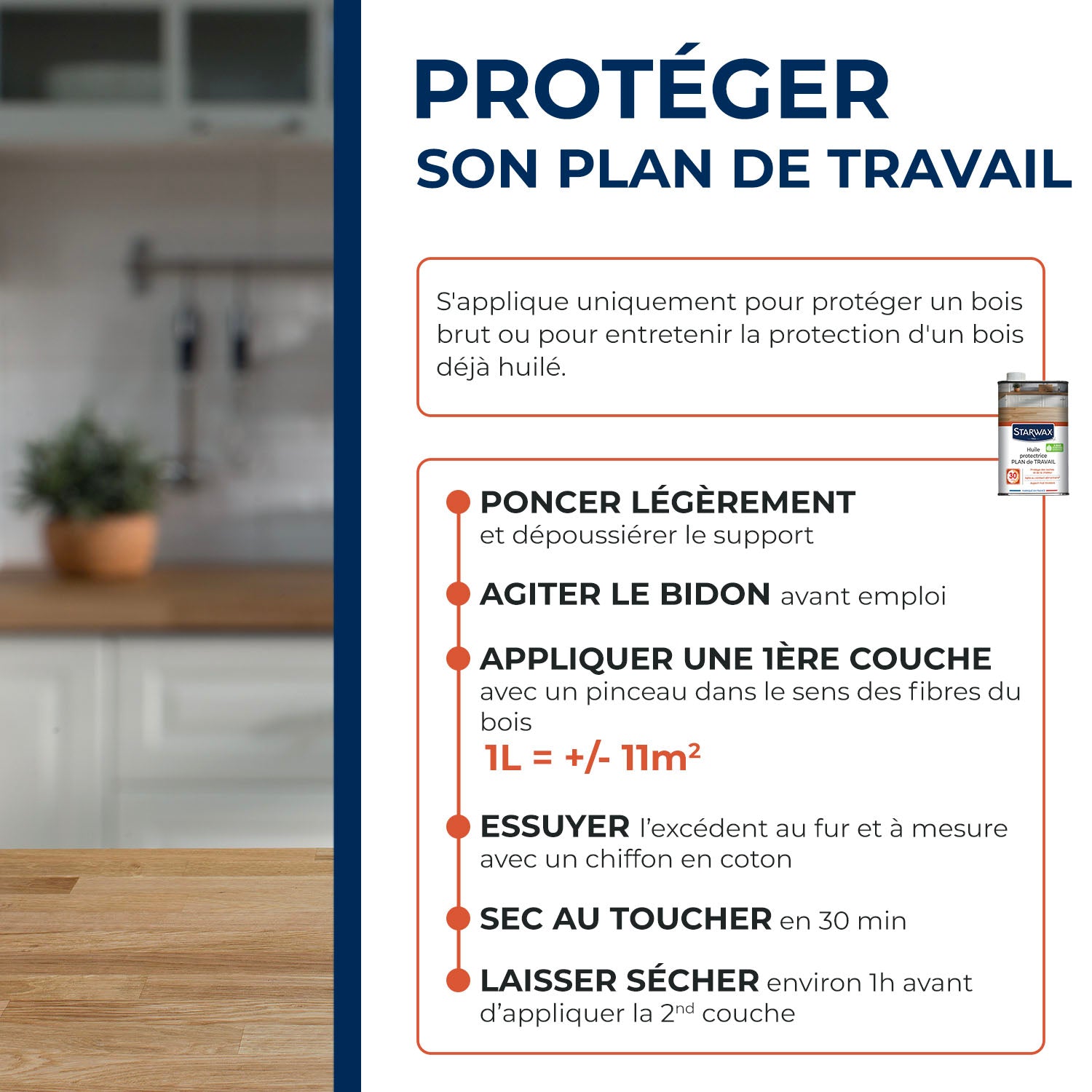 STARWAX - Huile protectrice pour plan de travail en bois huilé
 500ml