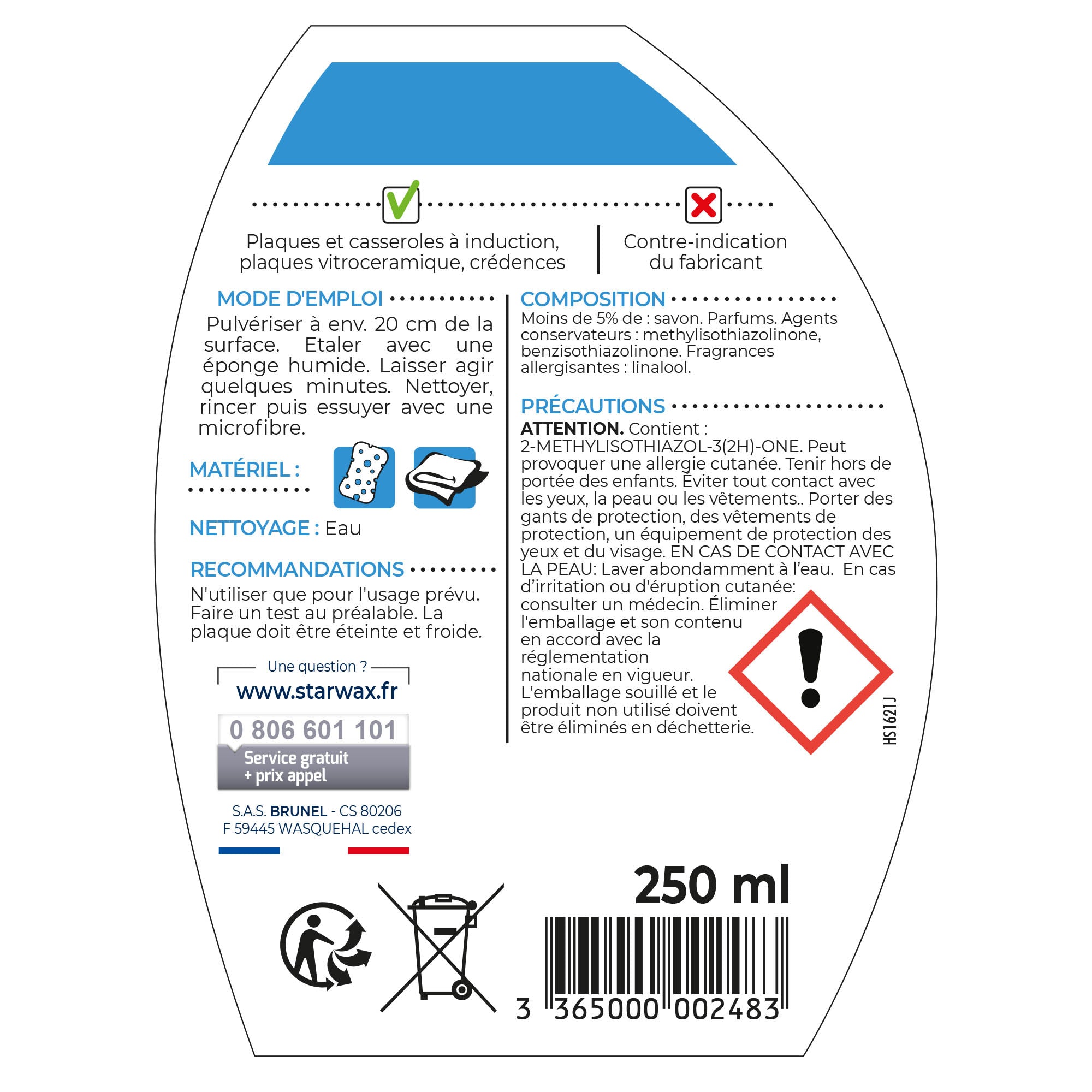 STARWAX - Nettoyant quotidien pour vitrocéramique et induction 500ml