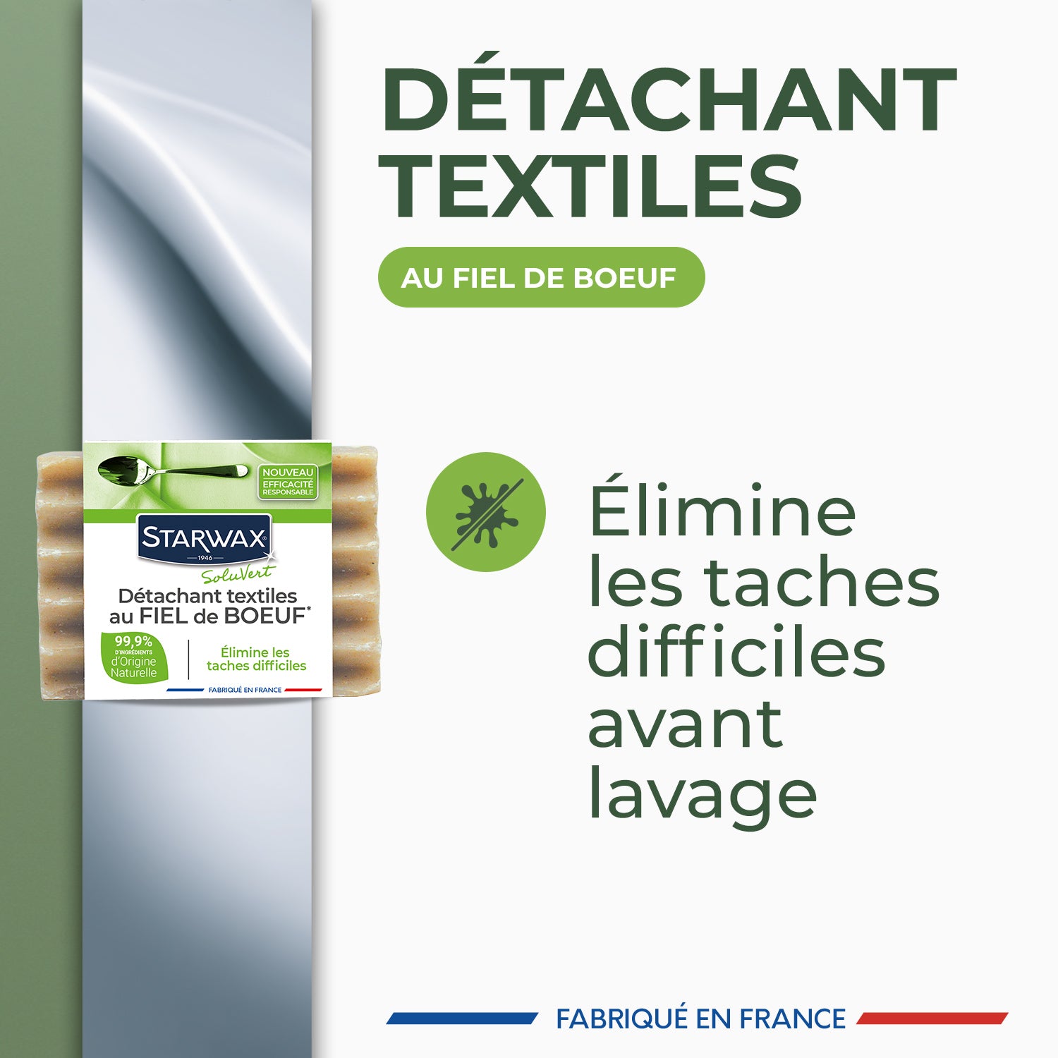 STARWAX SOLUVERT - Savon détachant textile au fiel de boeuf 100g