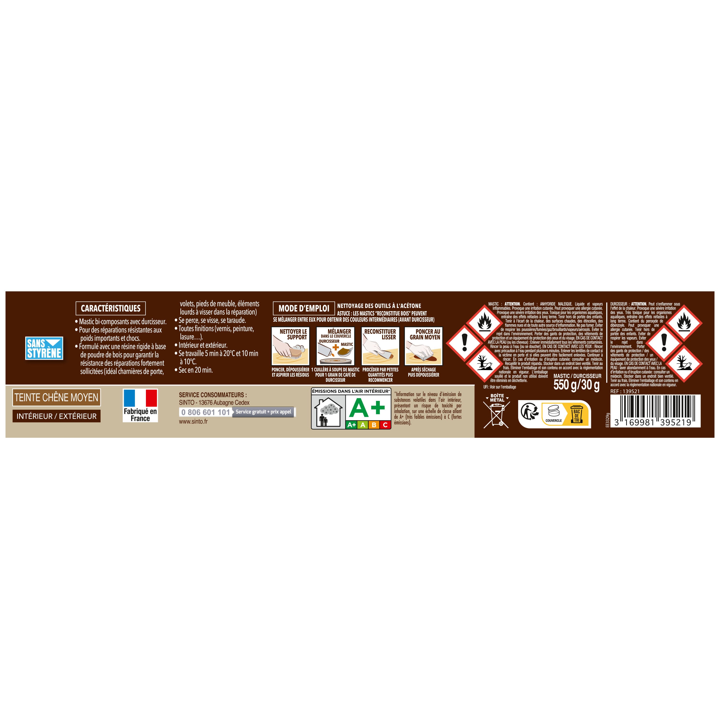 SINTO - Reconstitue bois charges lourdes 170ml Chêne