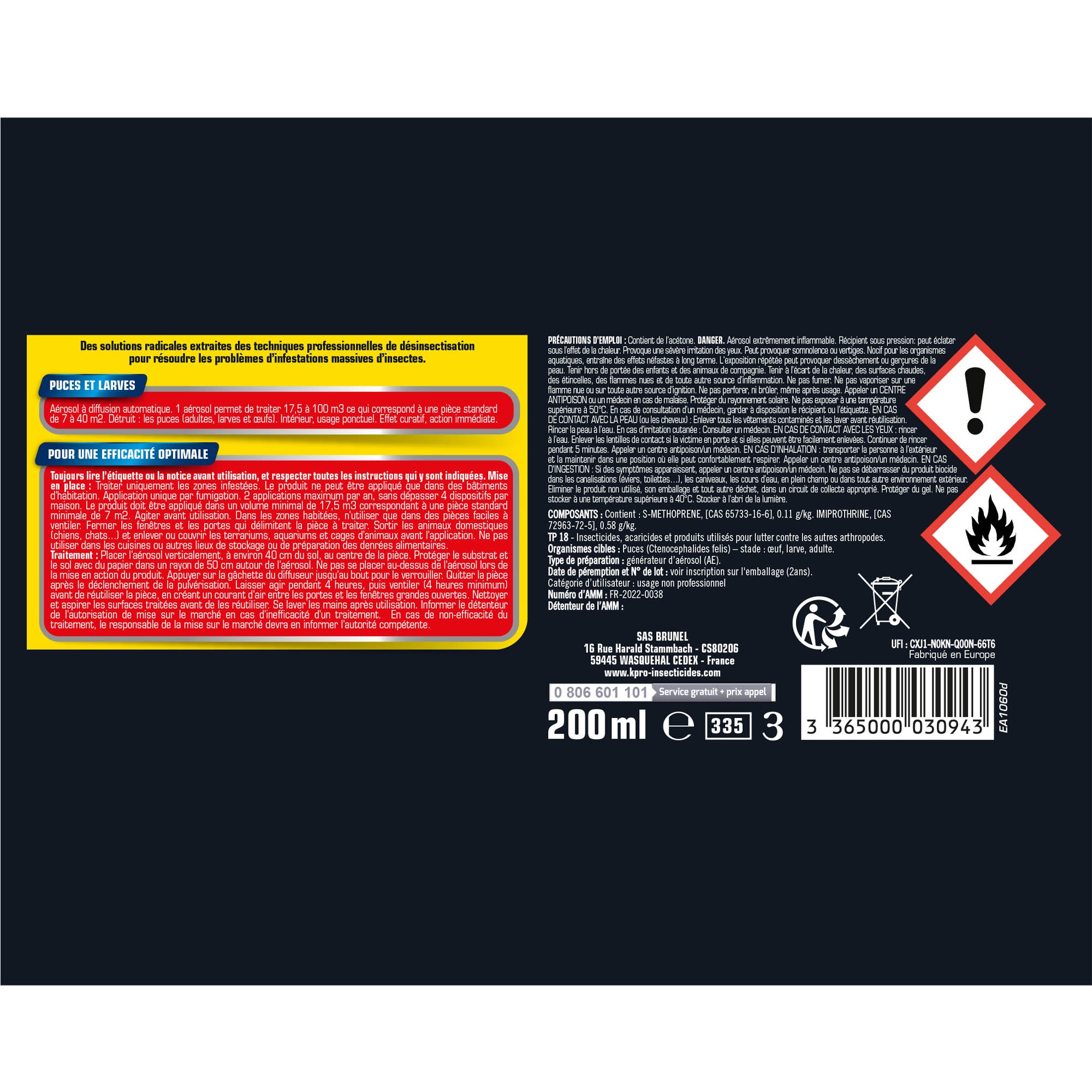 K.PRO - Aérosol diffusion automatique puces et larves 200ml