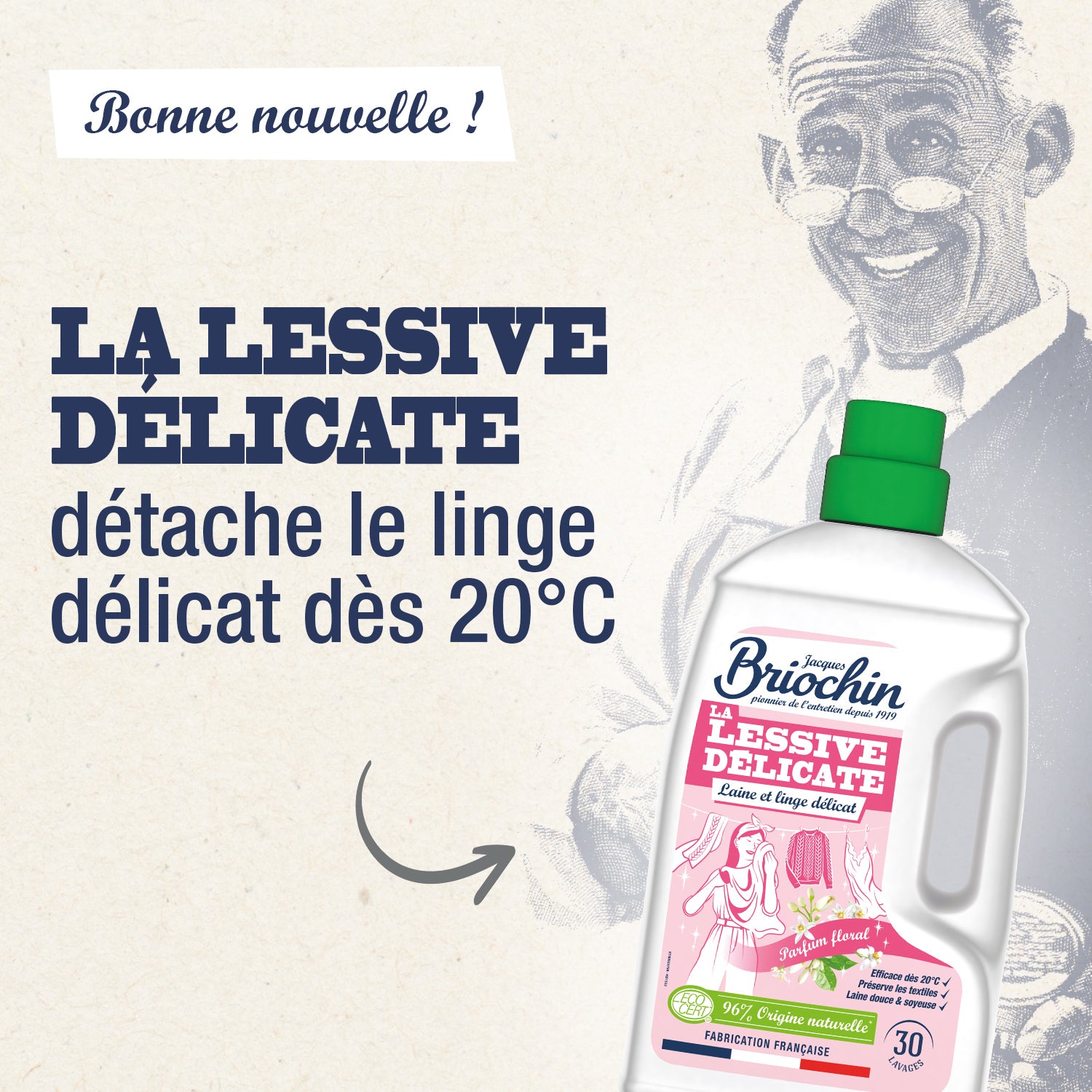 JACQUES BRIOCHIN - La Lessive spécial linge délicat 1,35L Parfum floral
