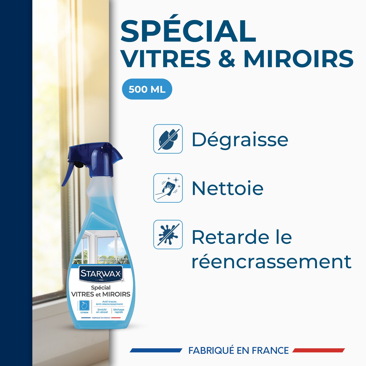 STARWAX - Nettoyant spécial vitres et miroirs
 500ml Parfum verveine citron (parfum de synthèse)