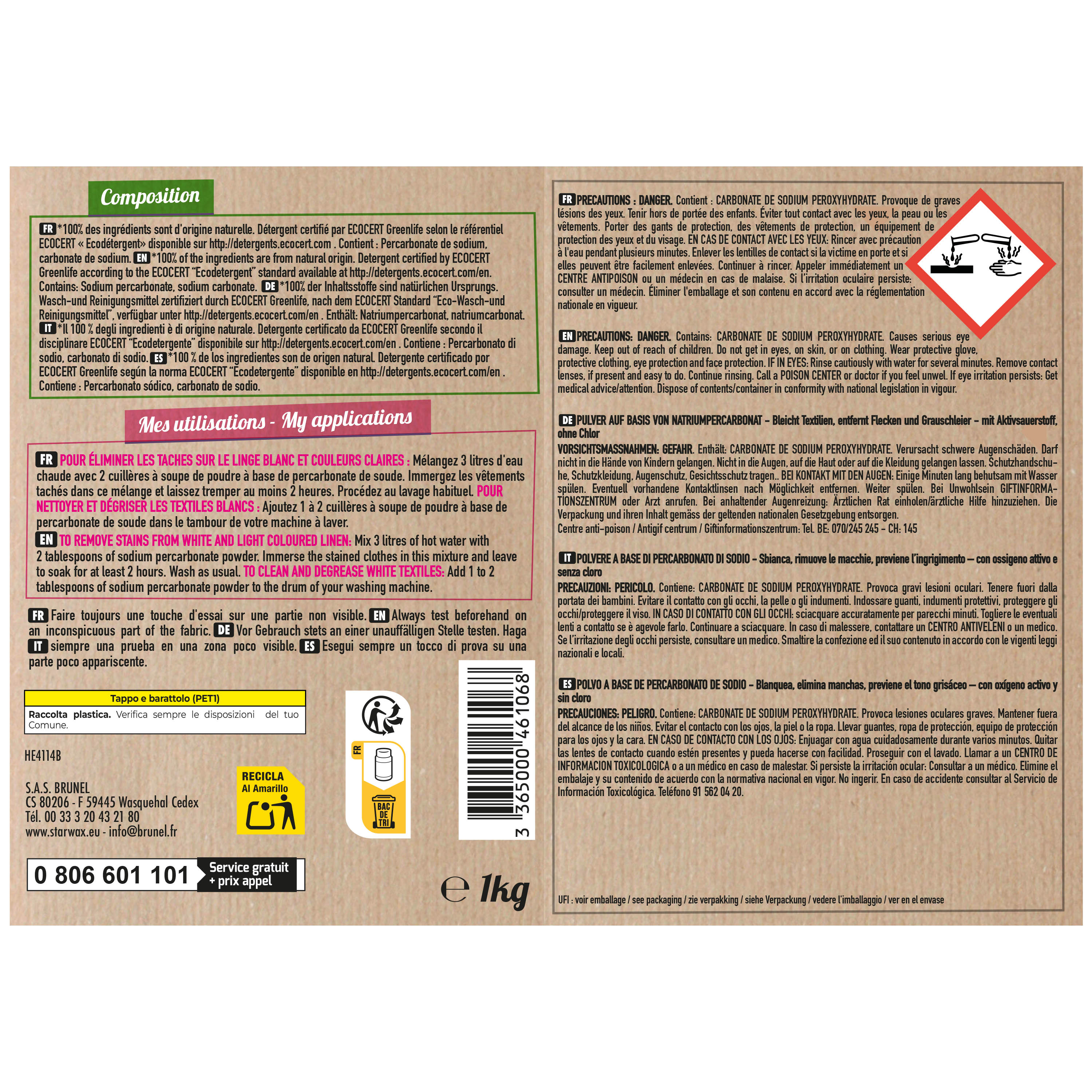 STARWAX FABULOUS - Ma poudre détachante & raviveur de blancheur au percarbonate de soude – Pot pratique 400g