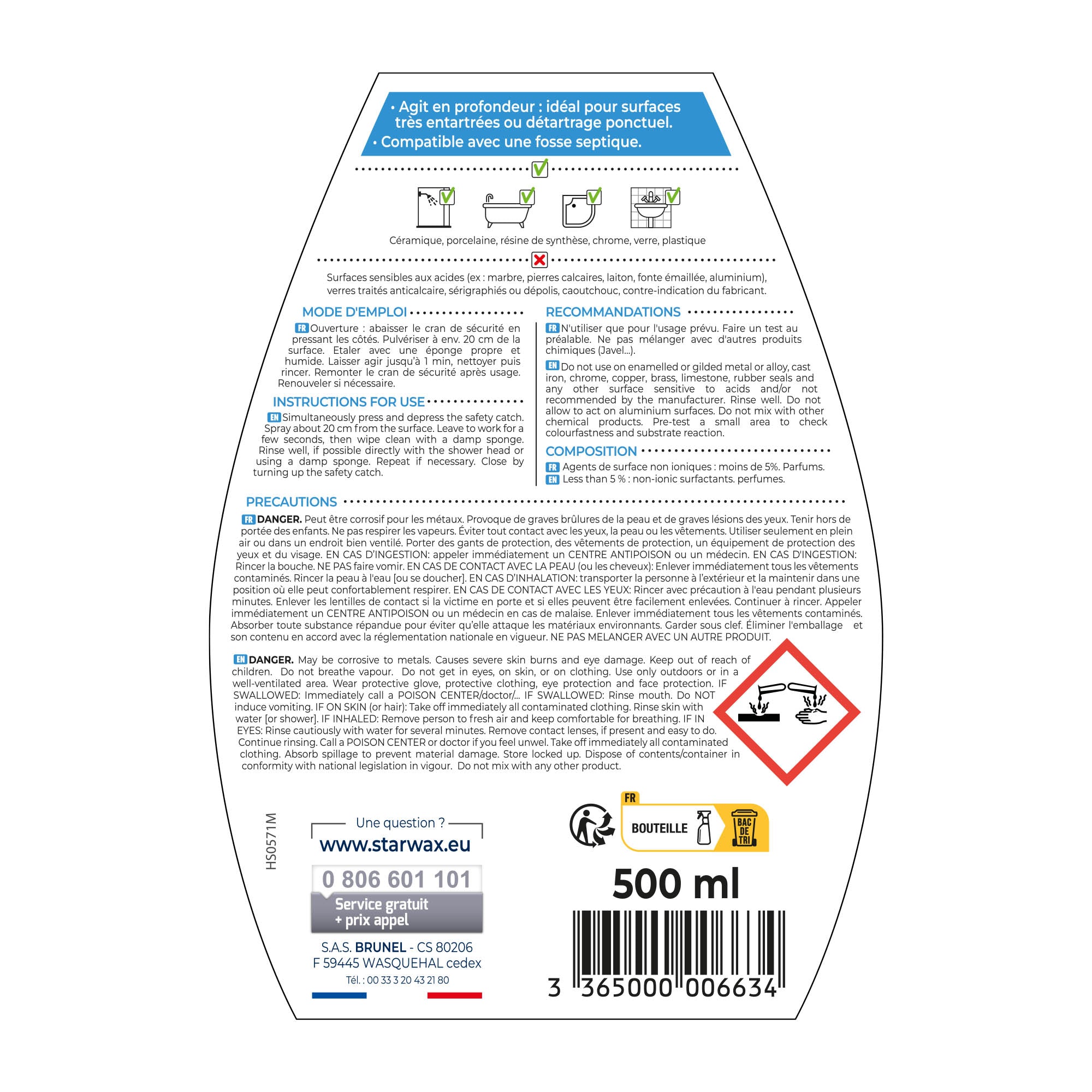 STARWAX - Détartrant surpuissant pour salle de bains 500ml