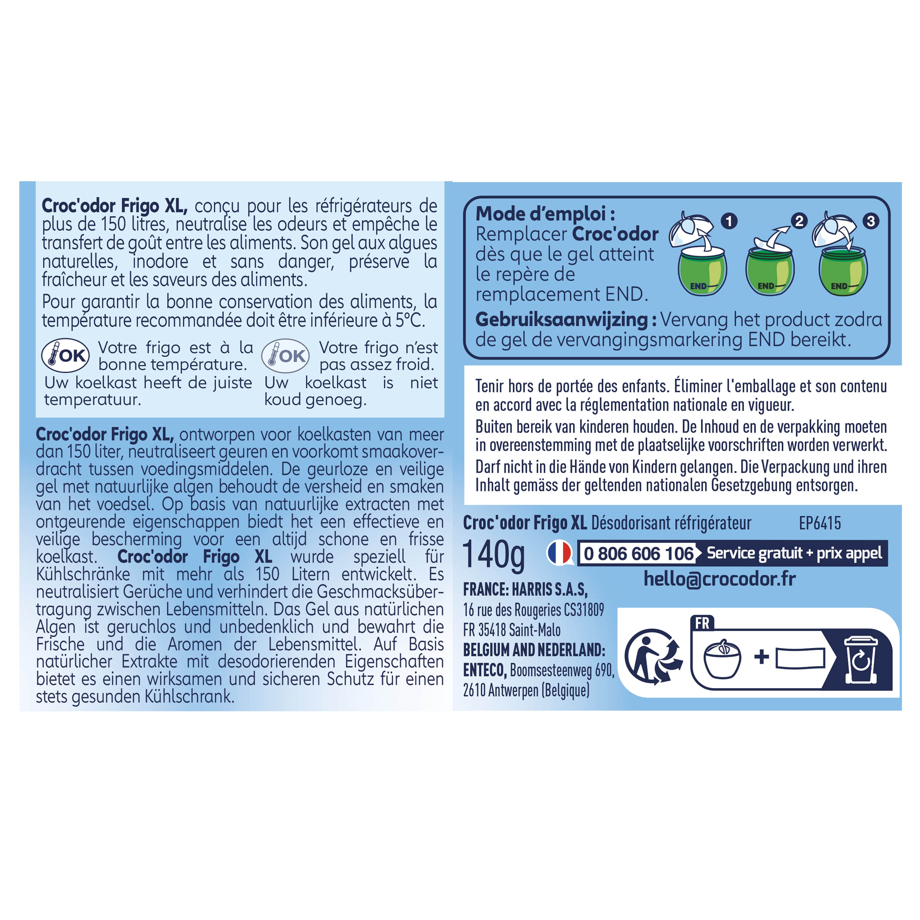 CROC ODOR - Absorbeur d'odeurs Frigo XL 140g Sans parfum