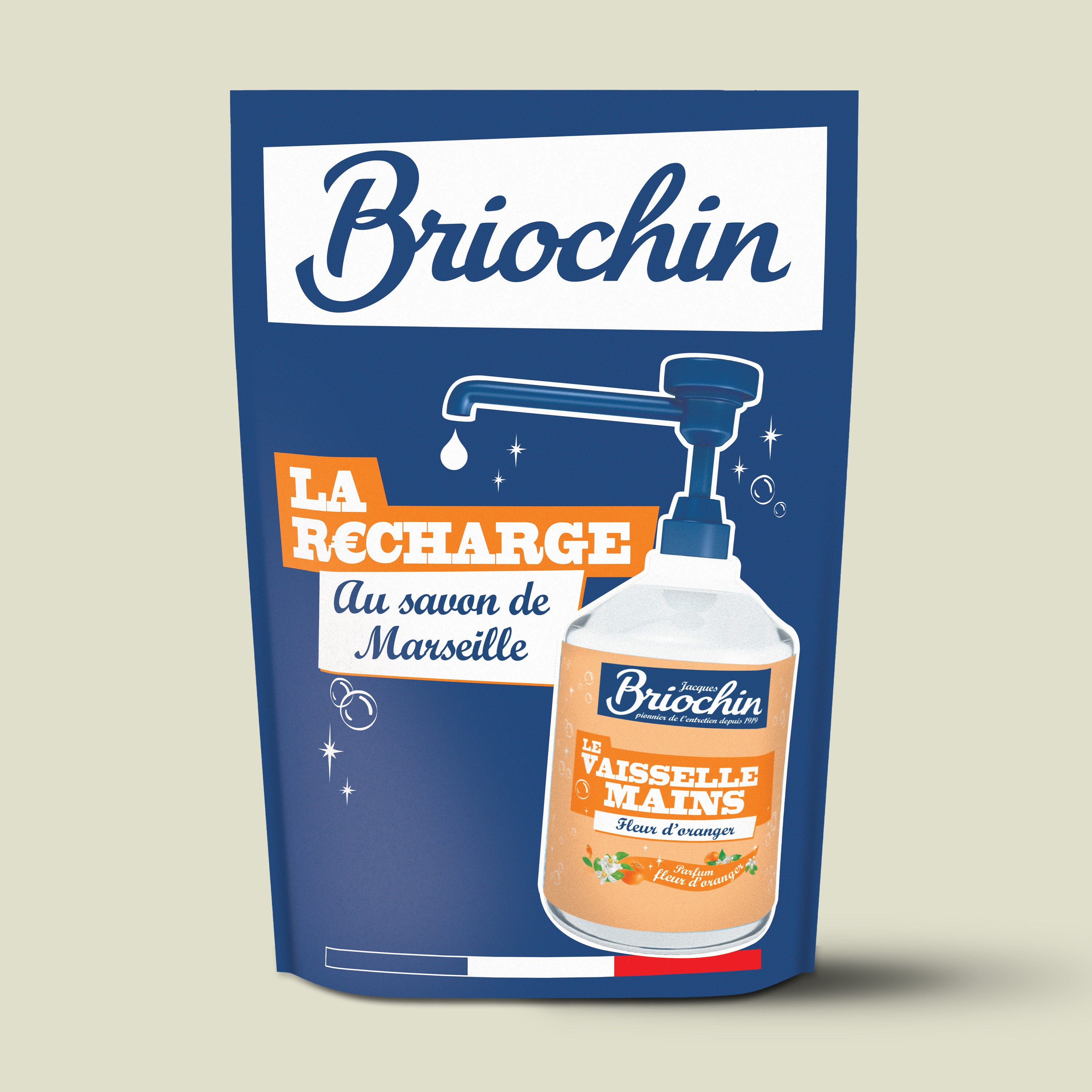 JACQUES BRIOCHIN - Recharge liquide Vaisselle Mains Savon liquide de Marseille 500ml Fleur d'oranger