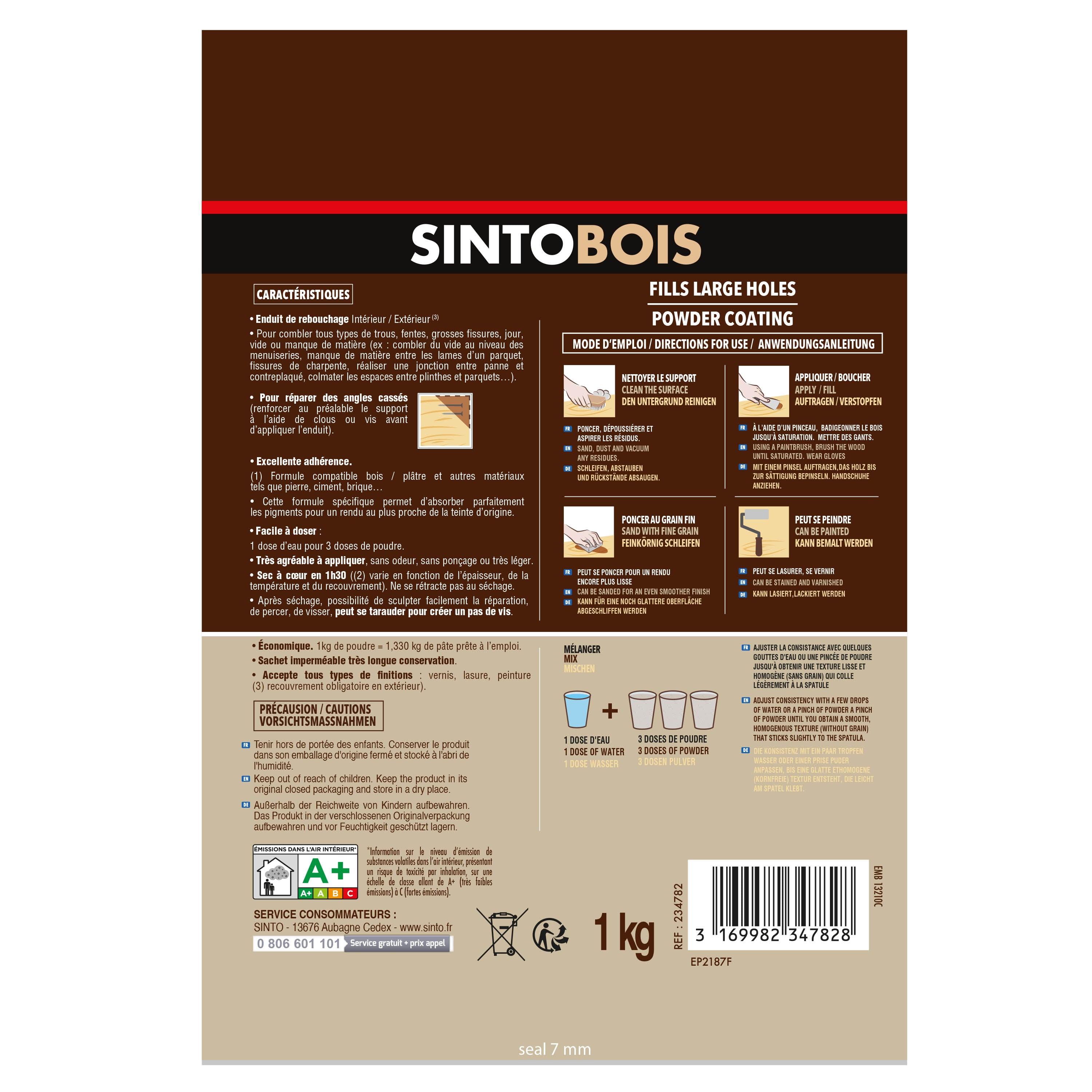 SINTO - Rebouche bois enduit poudre 1kg