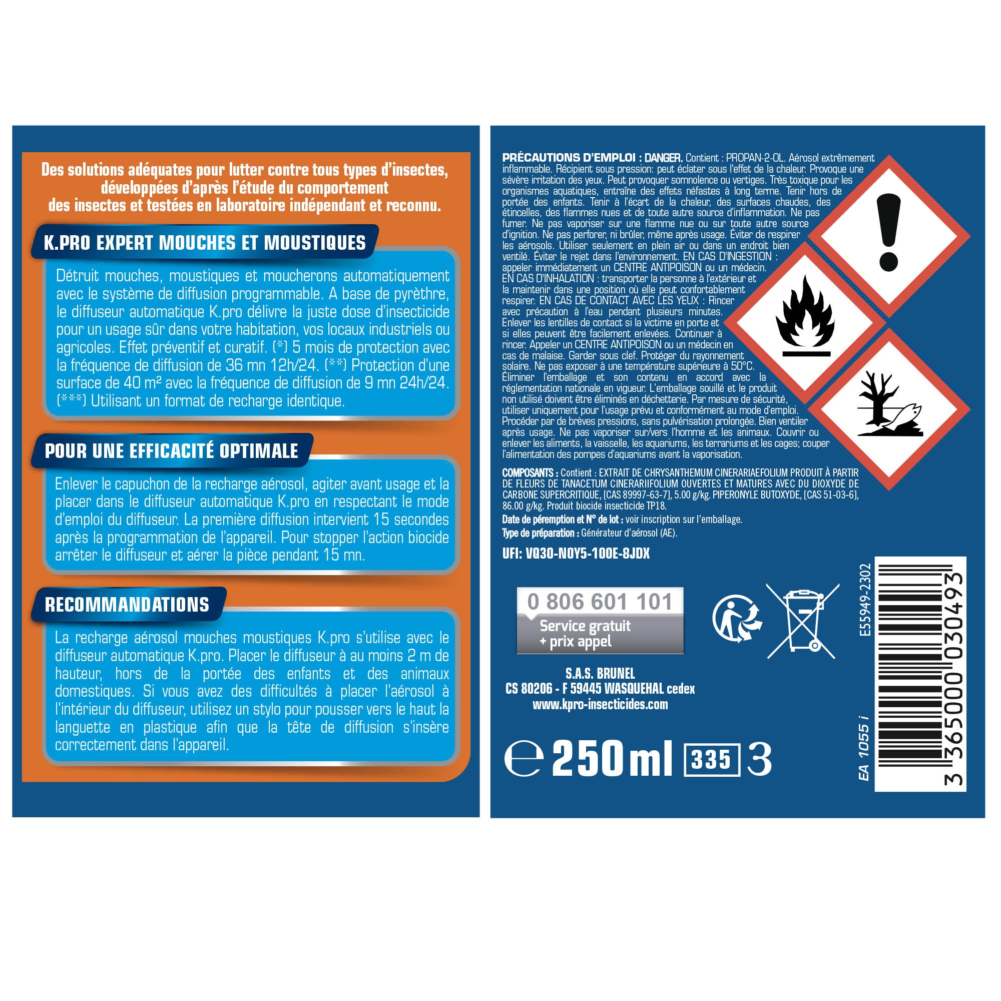 K.PRO - Recharge pour diffuseur automatique mouches moustiques
 250ml