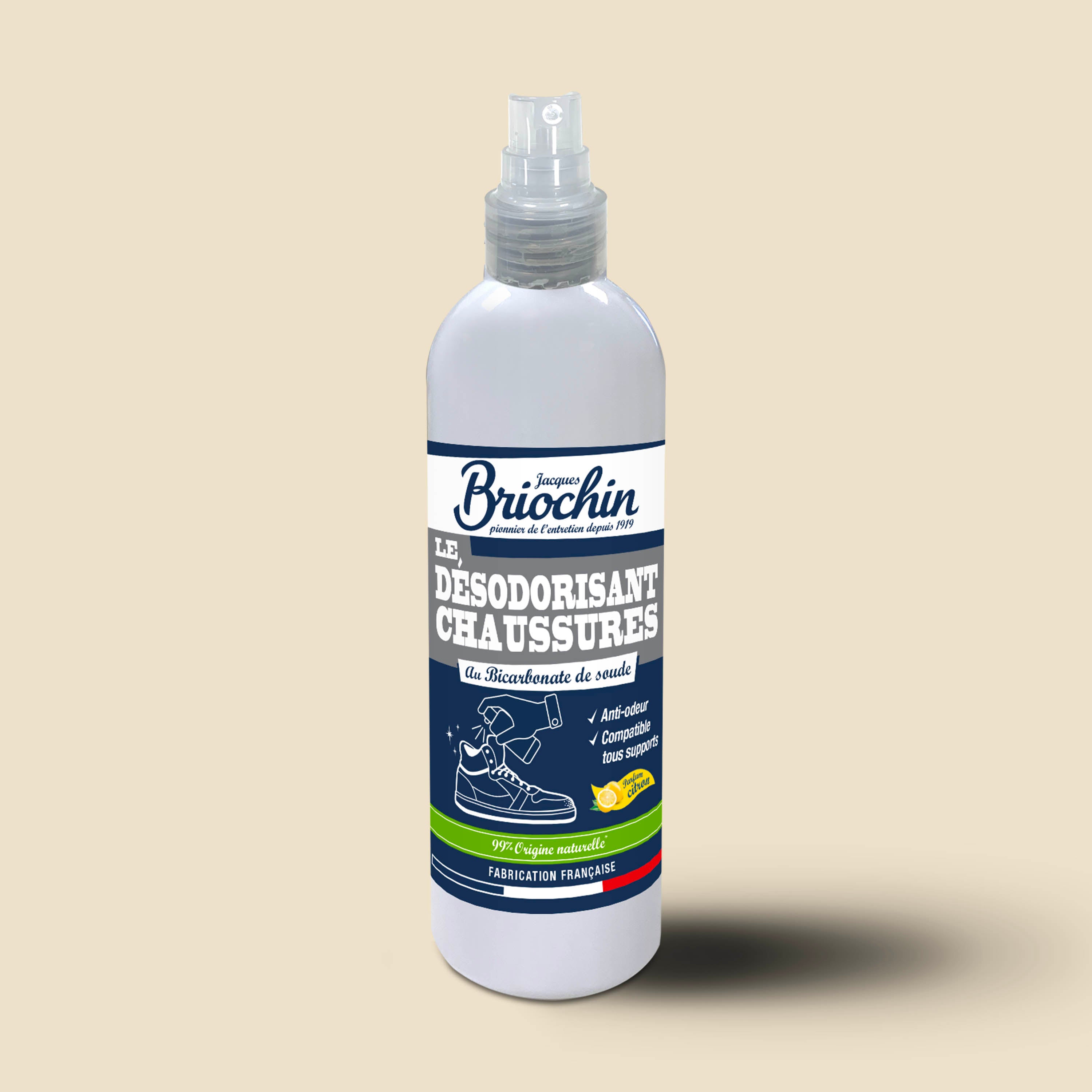 JACQUES BRIOCHIN - Désodorisant chaussures au bicarbonate 200ml Parfum citron