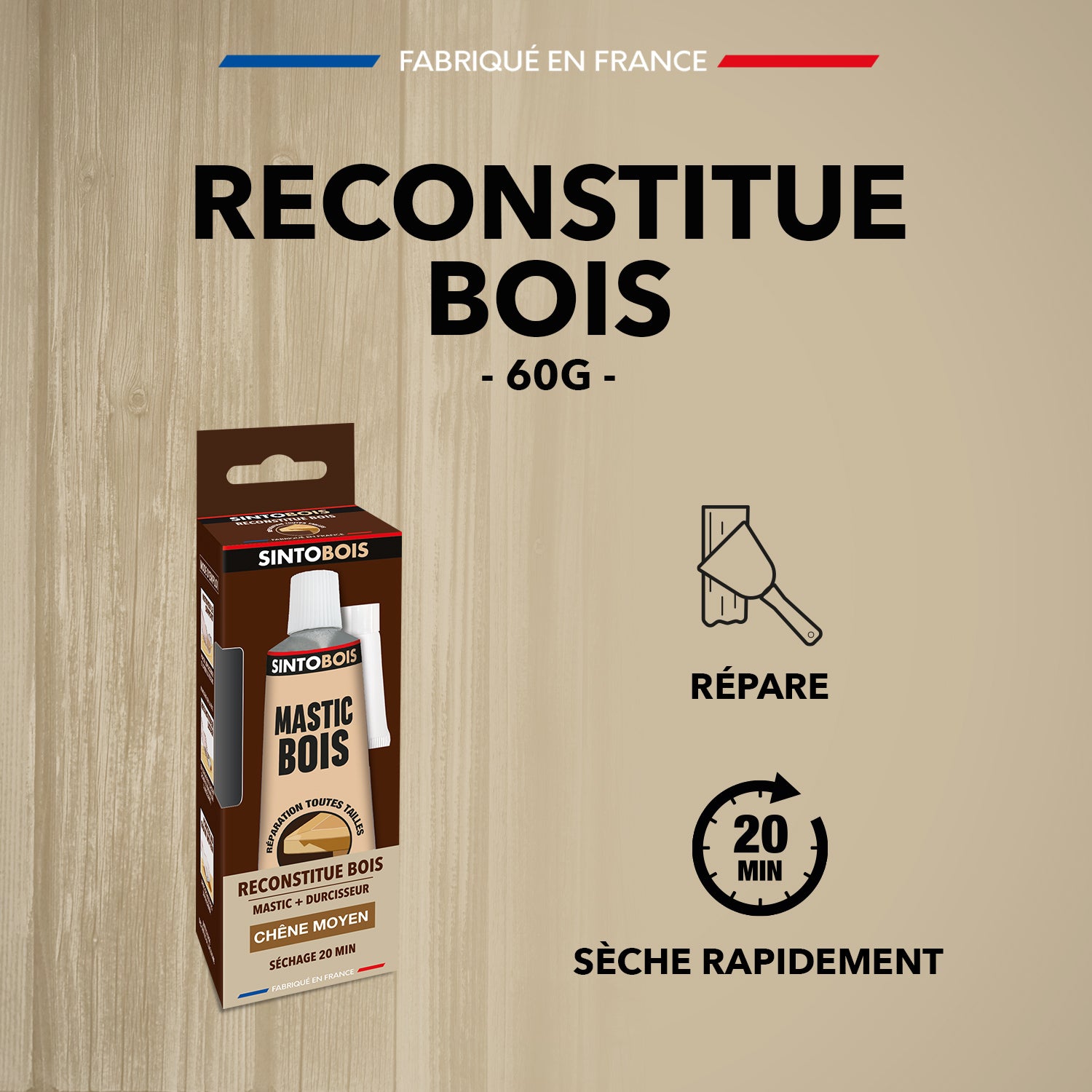 SINTO - Reconstitue angles et gros trous 500ml Chêne
