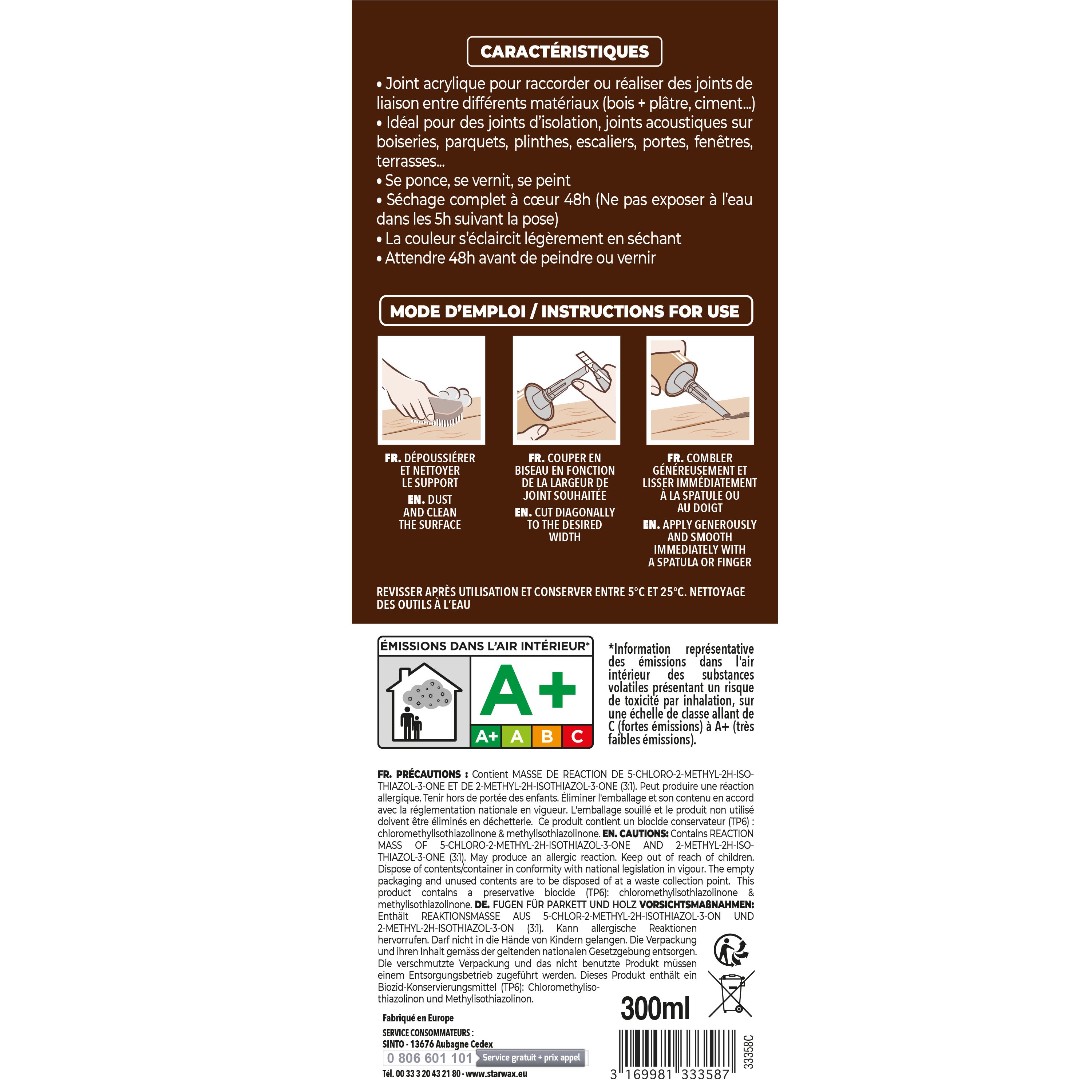 SINTO - Rejointe parquets et boiseries - Etanchéité et raccordement 310ml Chêne clair