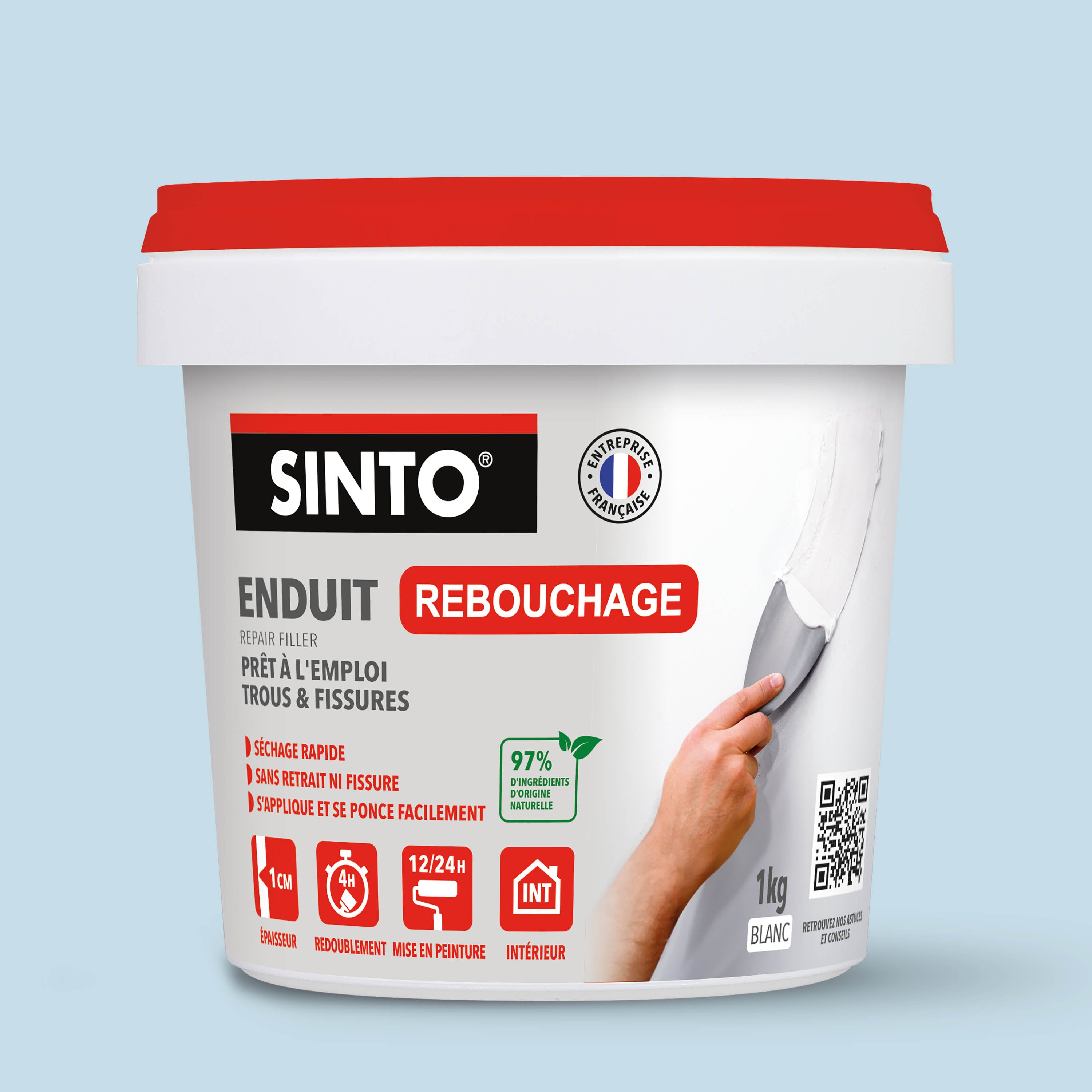 SINTO - Enduit rebouchage pâte 1kg Blanc