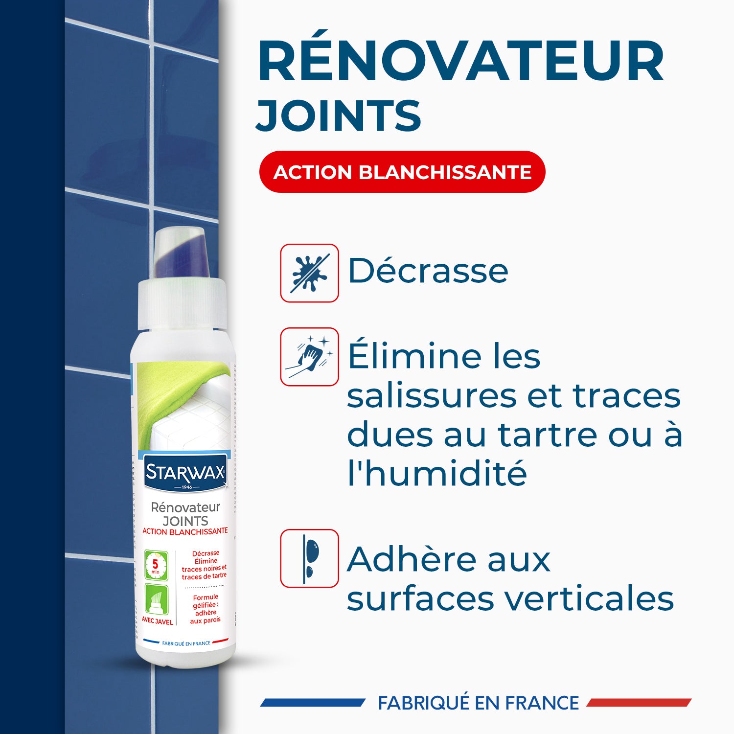 STARWAX - Rénovateur joints - action blanchissante avec Javel - Gel avec brosse intégrée
 250ml