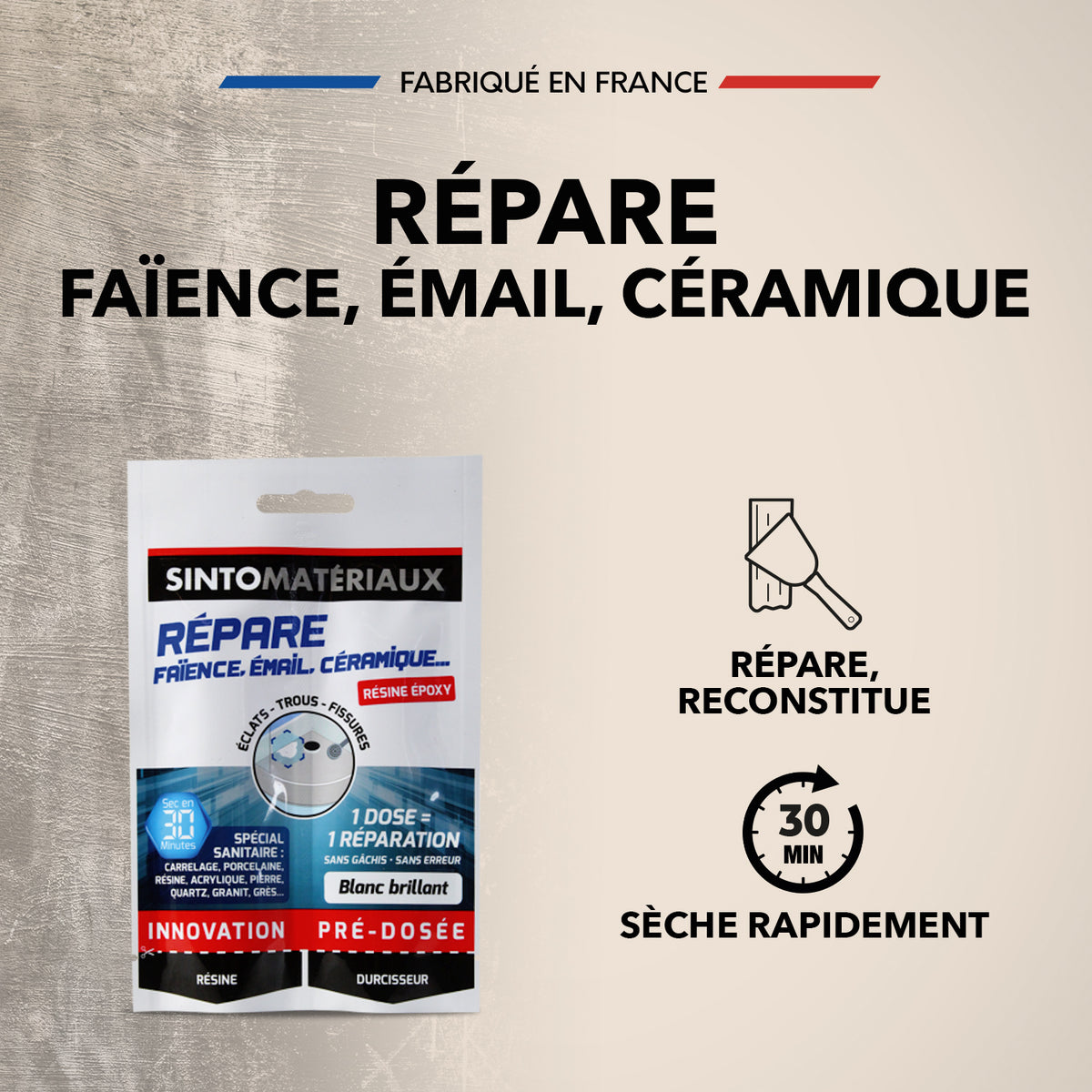 SINTO - Répare faïence, émail, céramique 15g Blanc