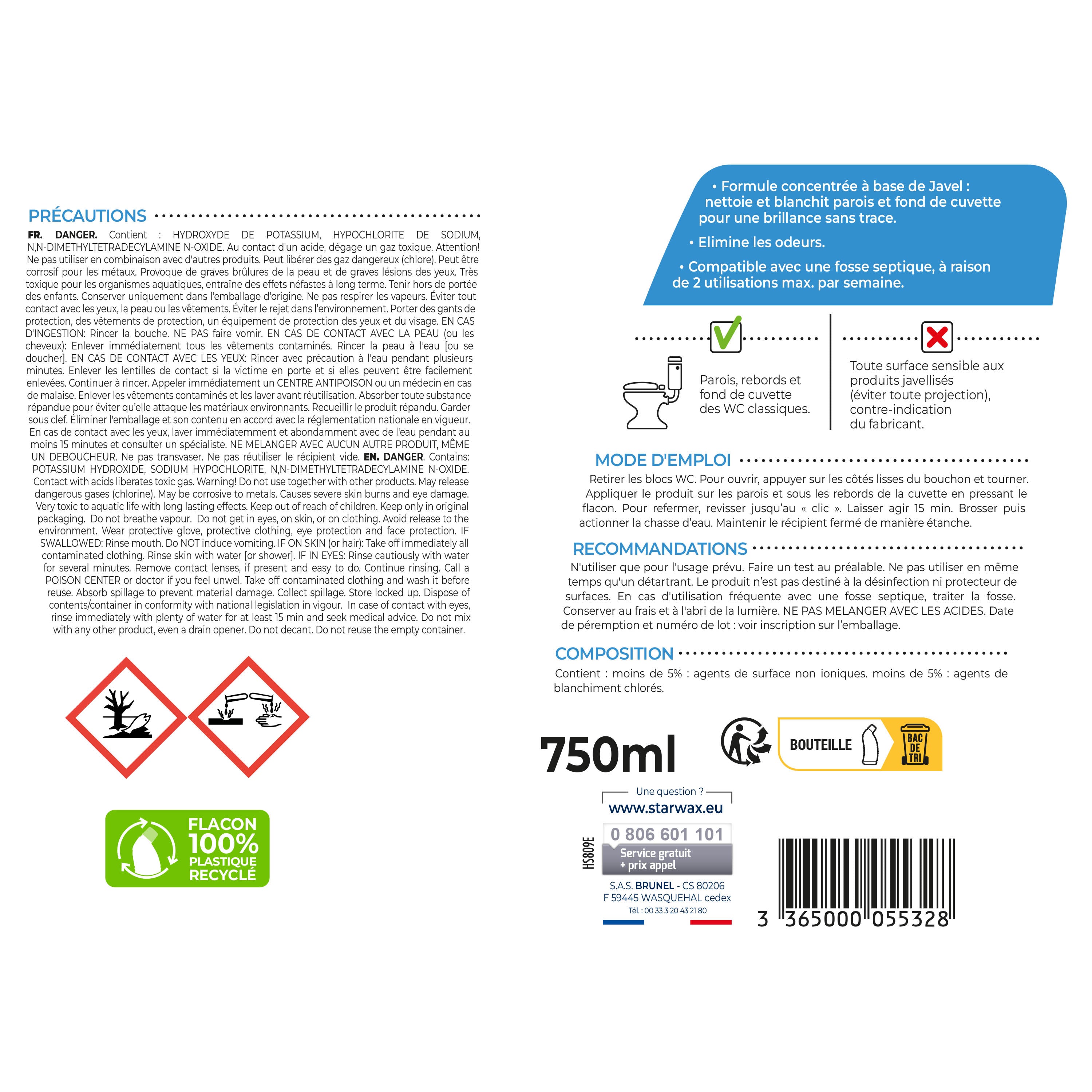 STARWAX - Gel WC surpuissant avec Javel 750ml