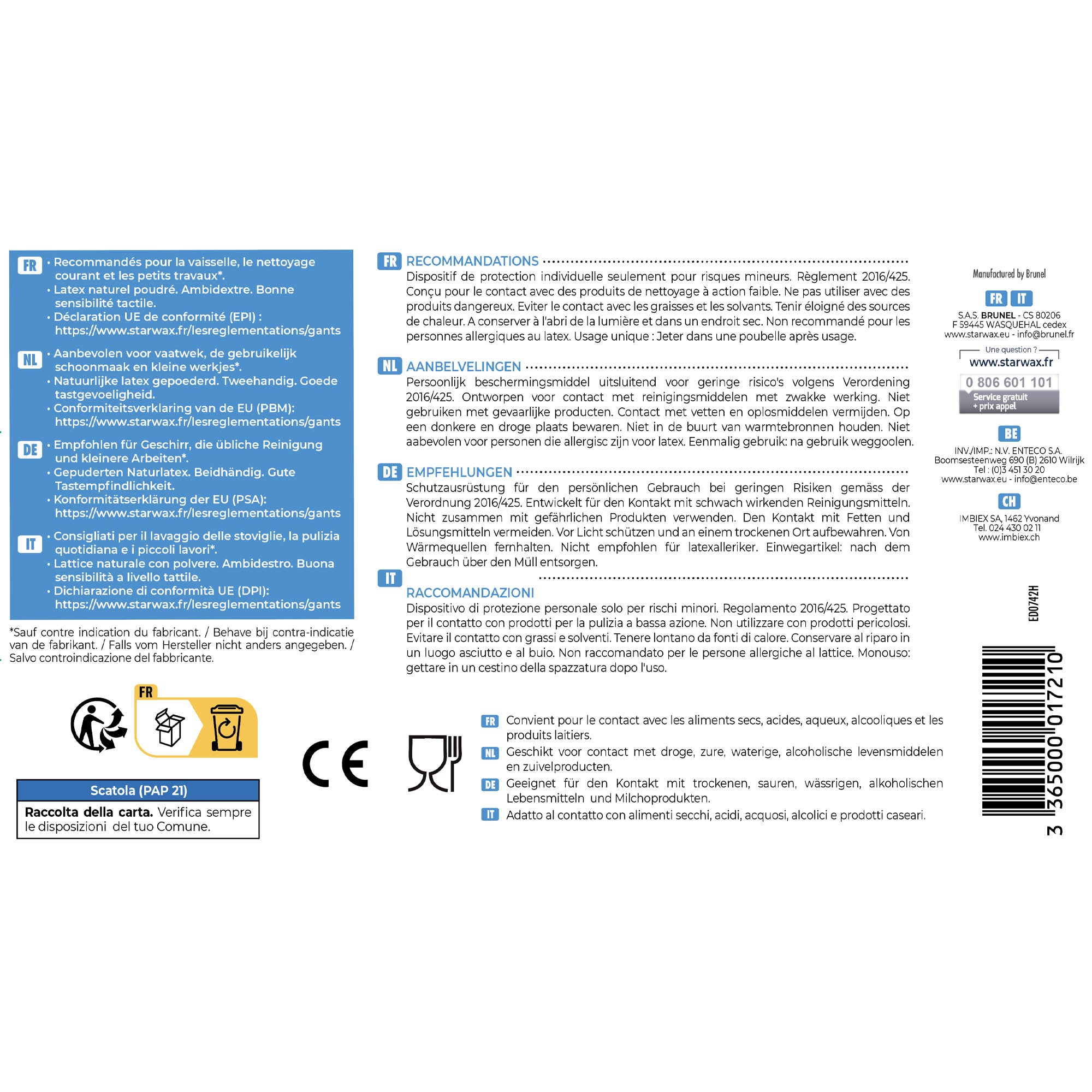 STARWAX - Gants latex poudrés X100 M