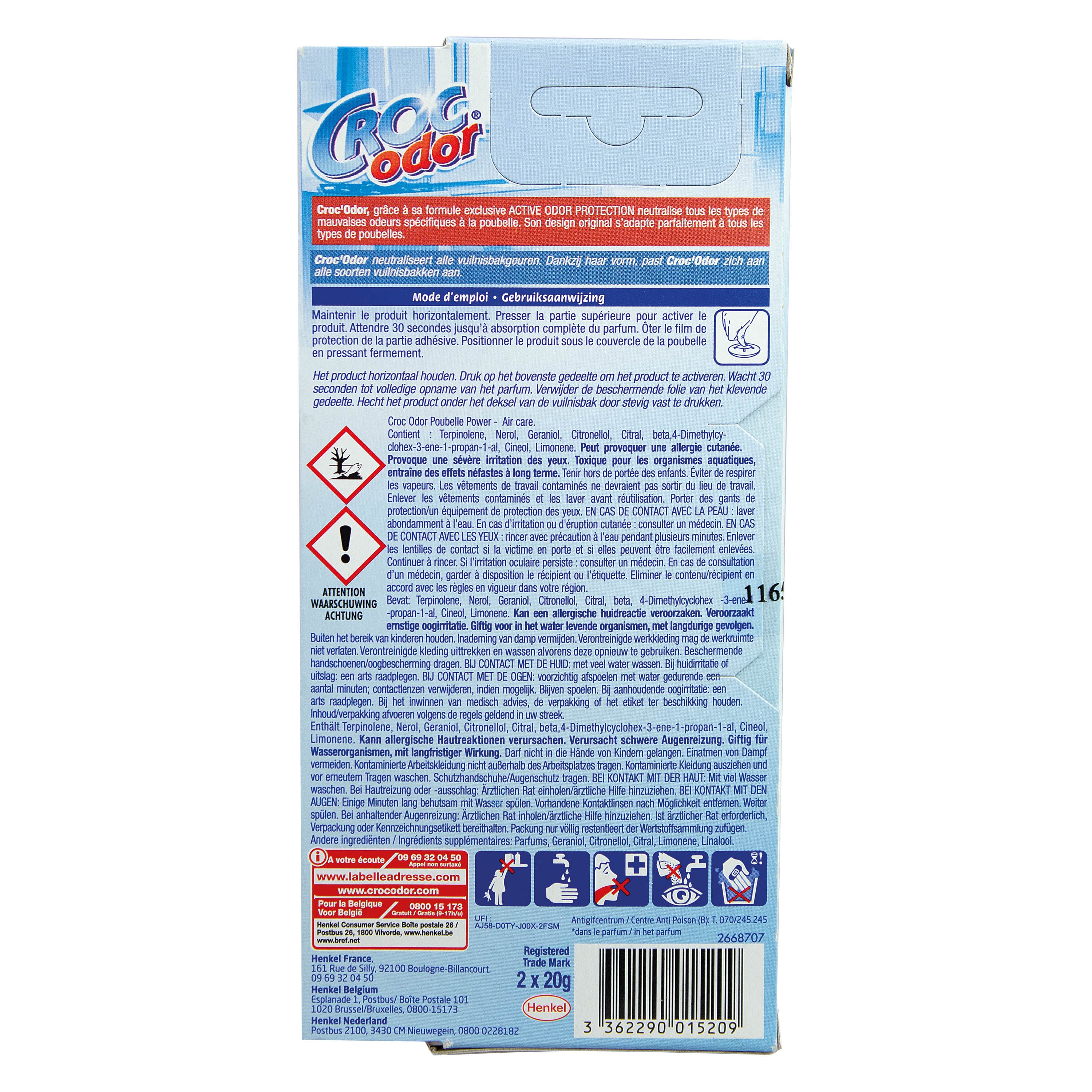 CROC ODOR - Absorbeur d'odeurs Poubelle Power x2 2x20g Citrus fresh