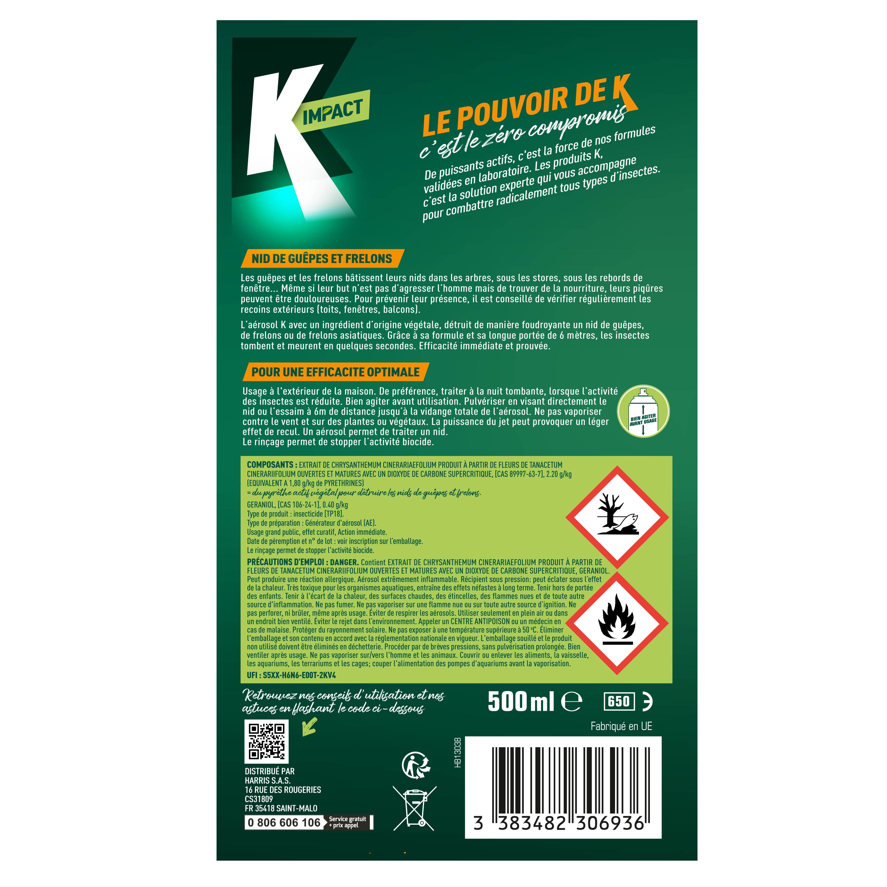 K - Aérosol anti-nids de guêpes et frelons 500ml