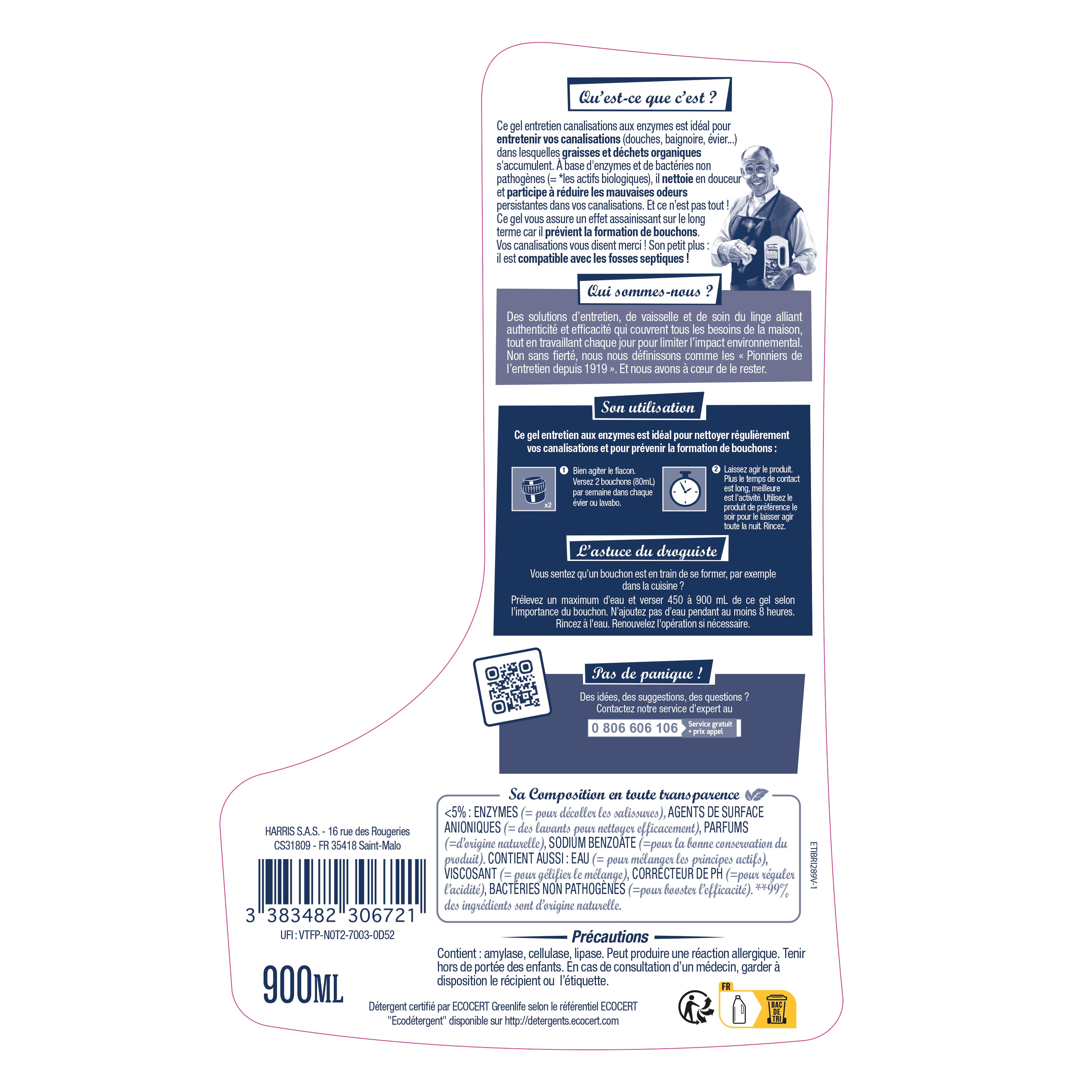 JACQUES BRIOCHIN - Le gel entretien canalisations 900ml Menthe