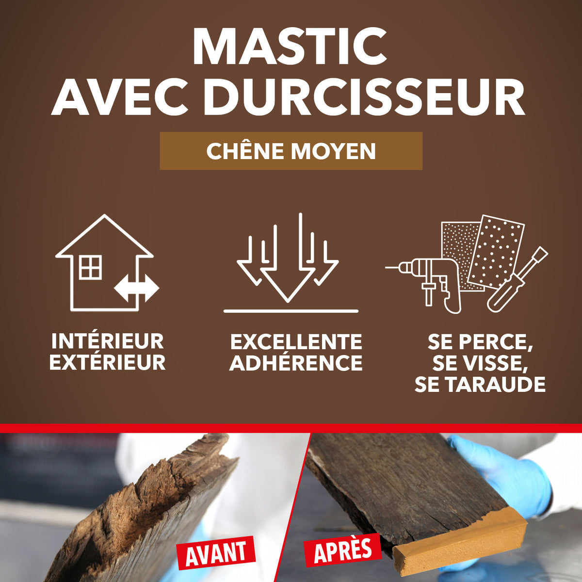 SINTO - Reconstitue angles et gros trous 500ml Chêne