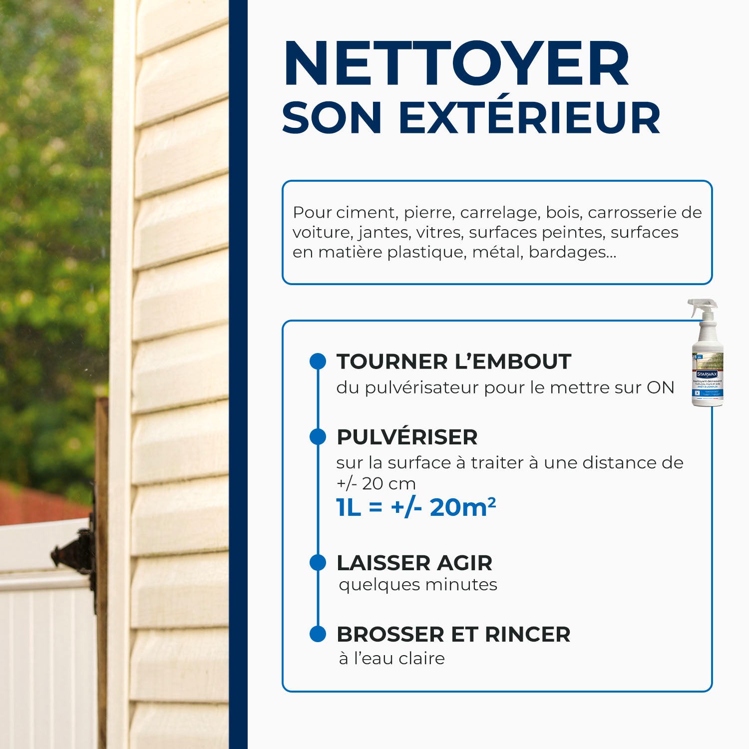 STARWAX - Nettoyant décrassant pour toitures, murs, et sols extérieurs 1L